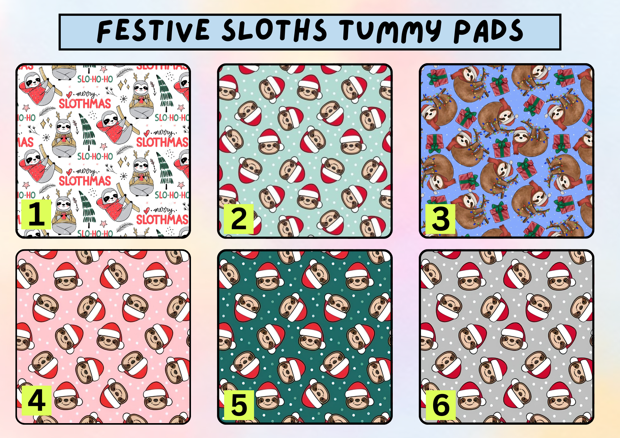 Festive sloths tummy pad - MULTIPLE PATTERNS - absorbent soft g tube cover - stoma, catheter, feeding tube