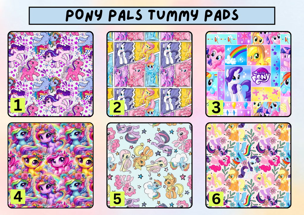Pony pals tummy pad - MULTIPLE PATTERNS - absorbent soft g tube cover - stoma, catheter, feeding tube
