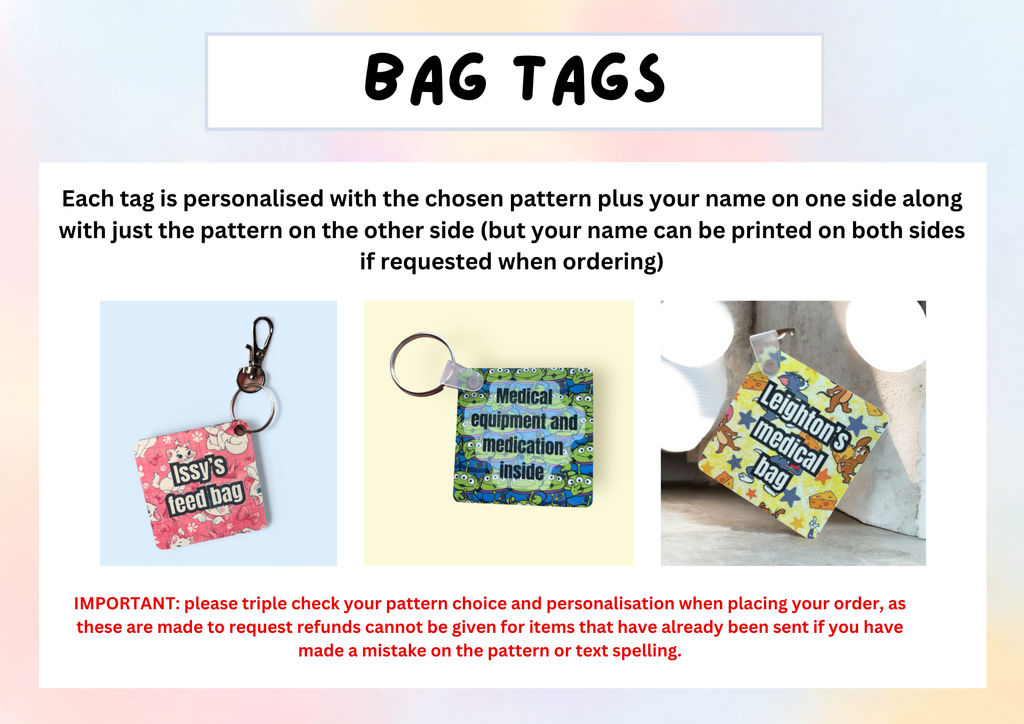 Personalised feed/medical bag tag