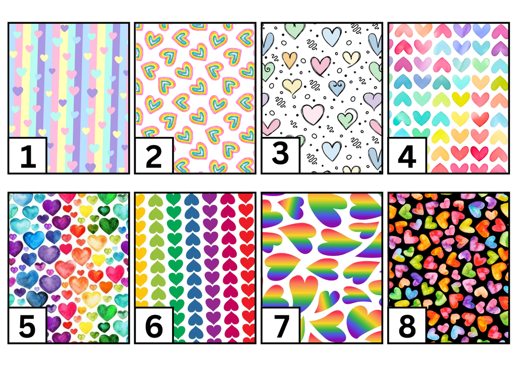 Rainbow hearts tubie set - MULTIPLE PATTERNS - absorbent soft line cover and clip