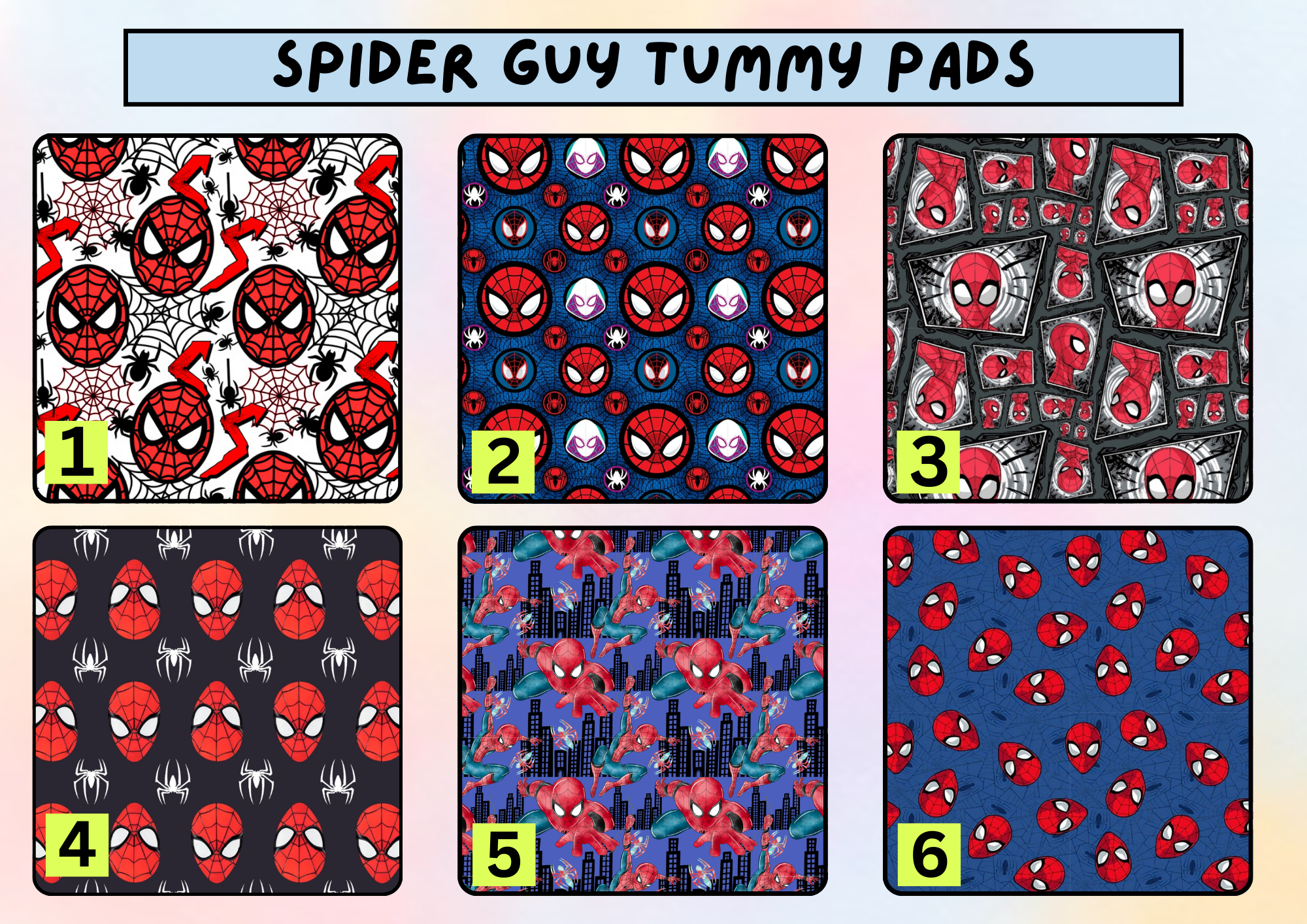 Spider guy tummy pad - MULTIPLE PATTERNS - absorbent soft g tube cover - stoma, catheter, feeding tube