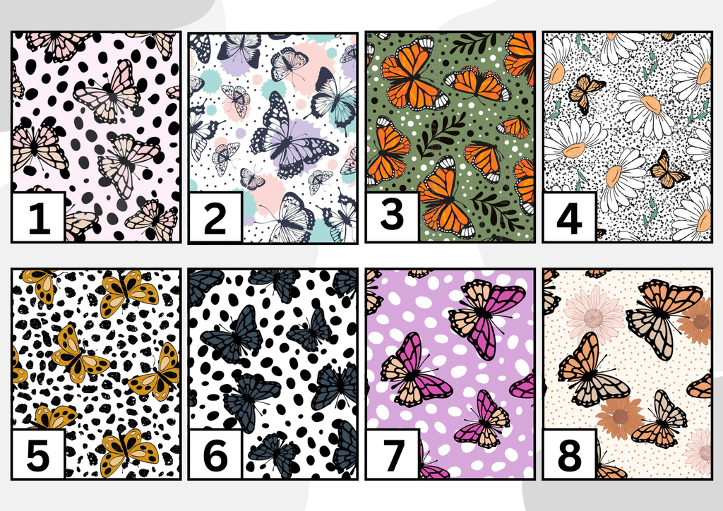 Spotted butterflies tubie set - MULTIPLE PATTERNS - absorbent soft line cover and matching clip