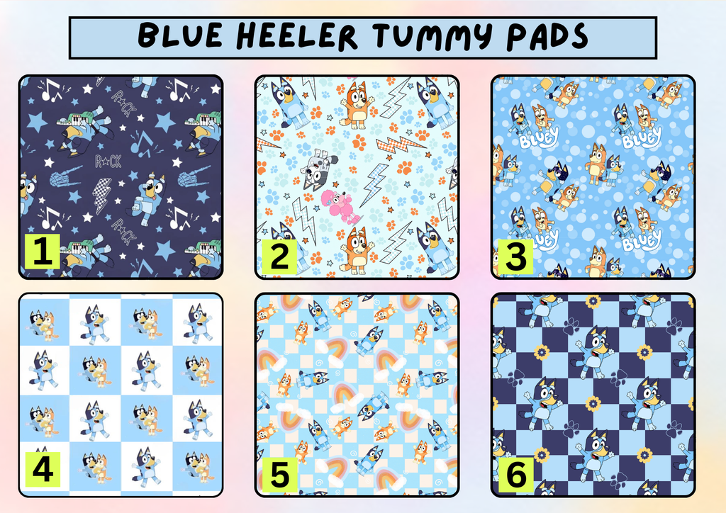 Blue heeler tummy pad - MULTIPLE PATTERNS - absorbent soft g tube cover - stoma, catheter, feeding tube