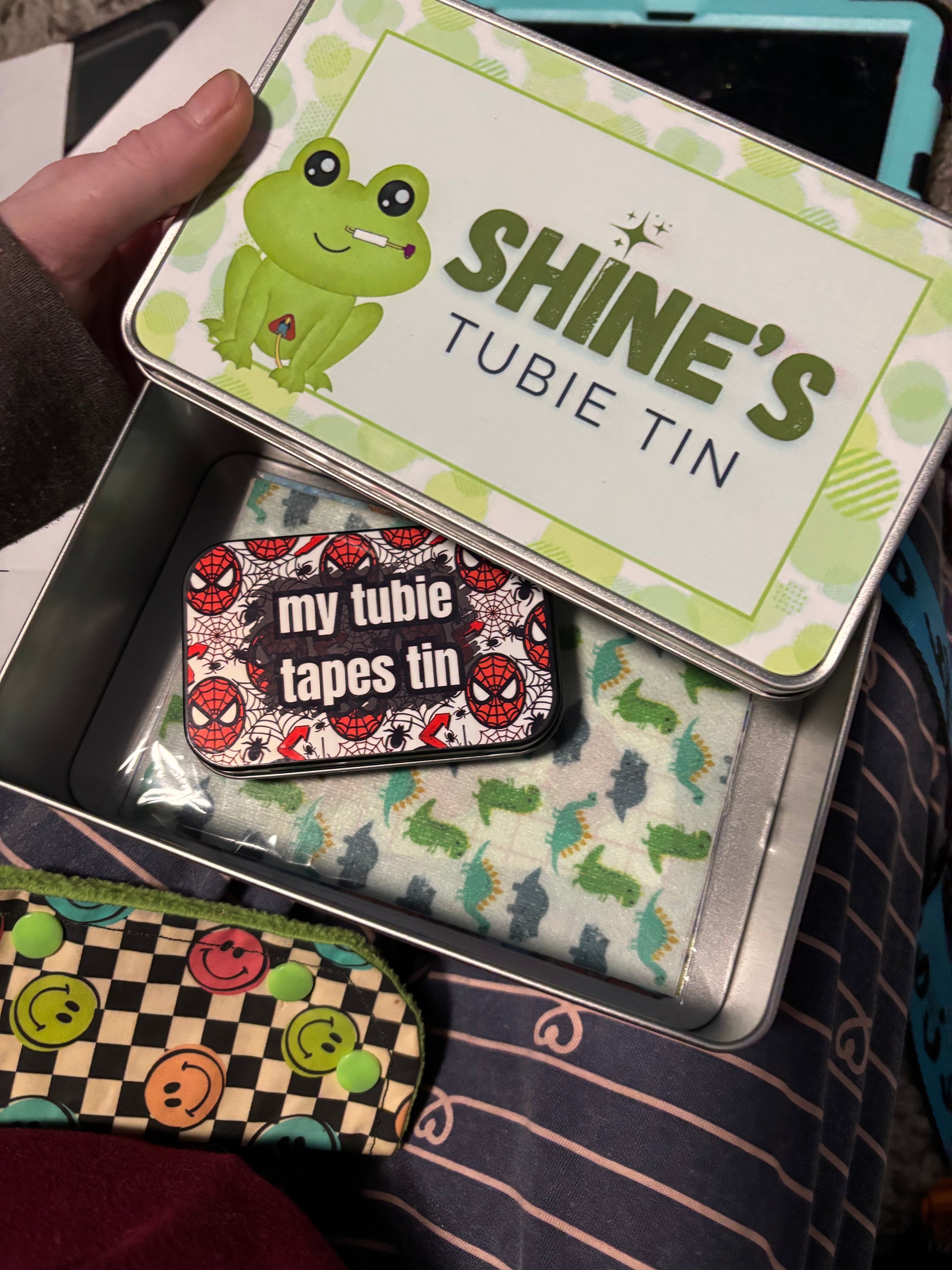 Frog tubie care tin - personalised tubie storage tin | tubie organisation