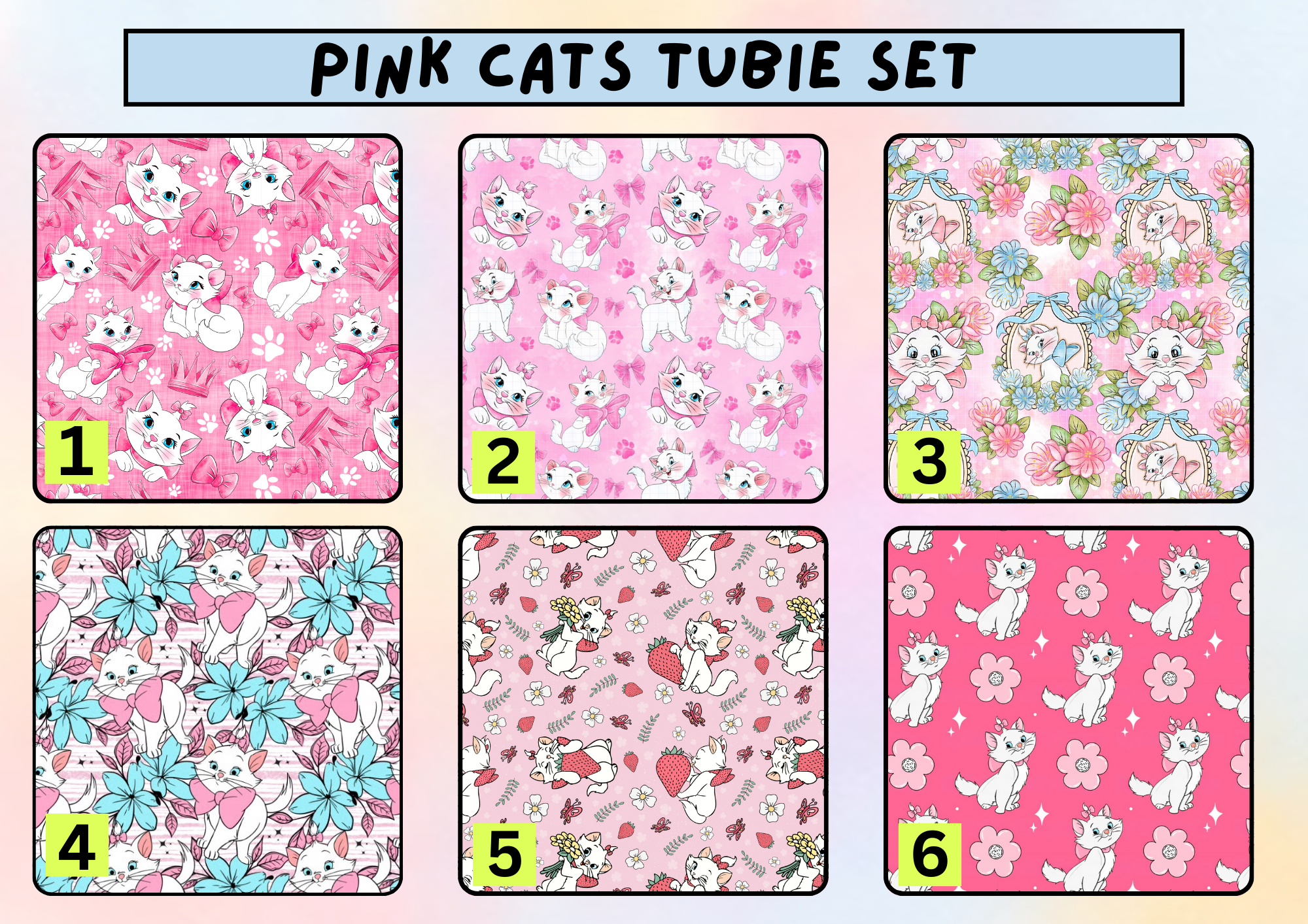 Pink cats tubie set - MULTIPLE PATTERNS - absorbent soft line cover