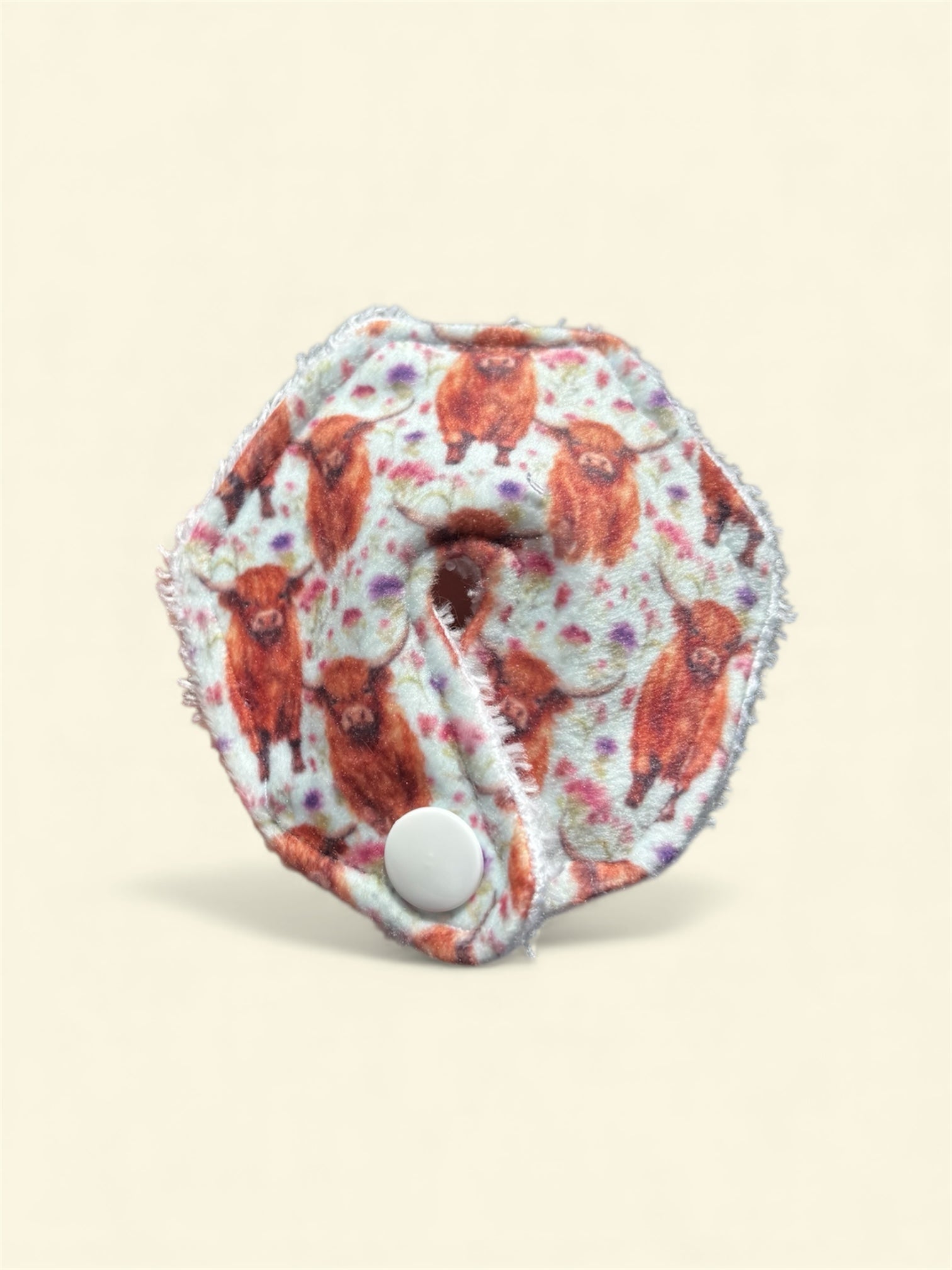 Highland cow tummy pad - MULTIPLE PATTERNS - absorbent soft g tube cover - stoma, catheter, feeding tube