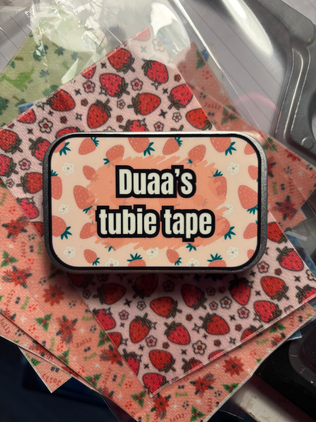 Strawberries tubie tape tin - medical adhesive tape container perfect for travelling