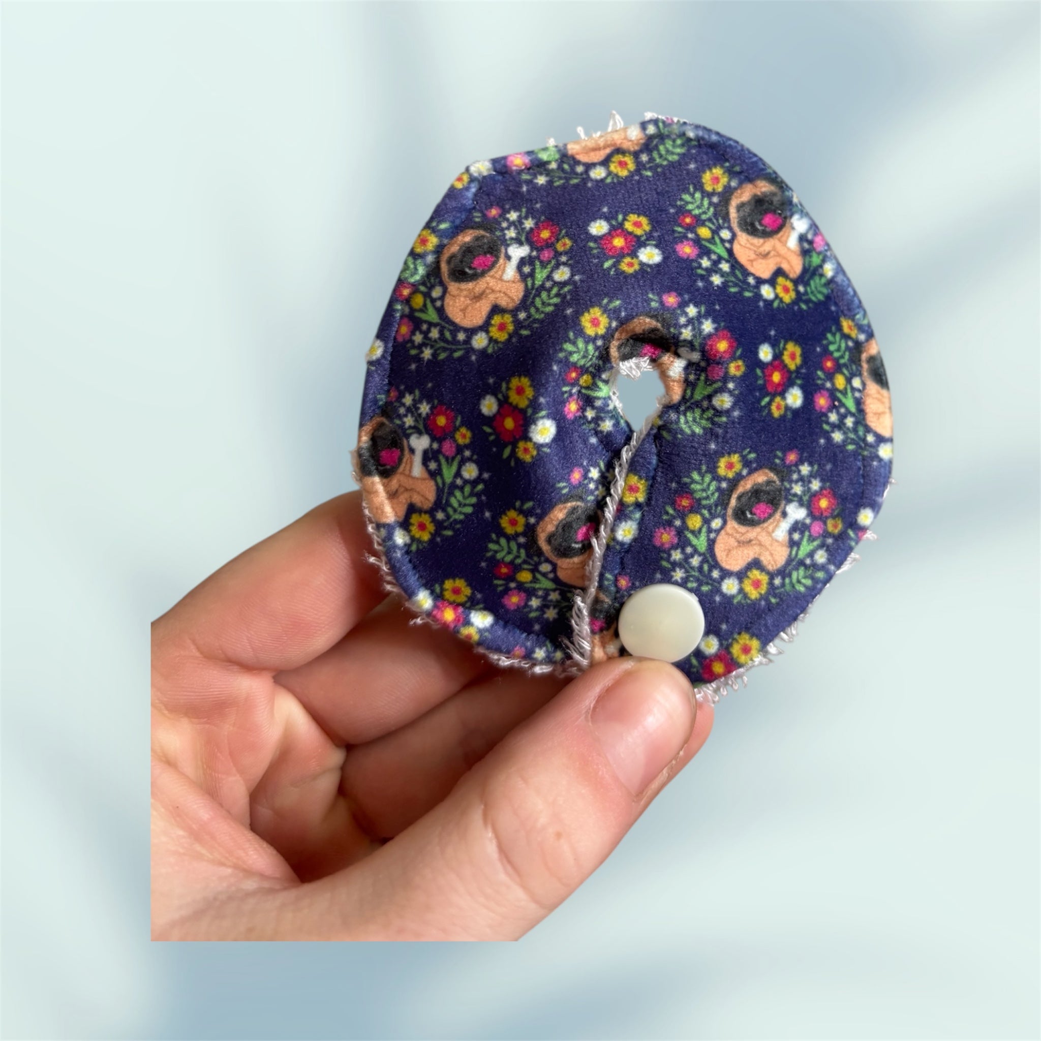 Floral pug tummy pad - MULTIPLE PATTERNS - absorbent soft g tube cover - stoma, catheter, feeding tube