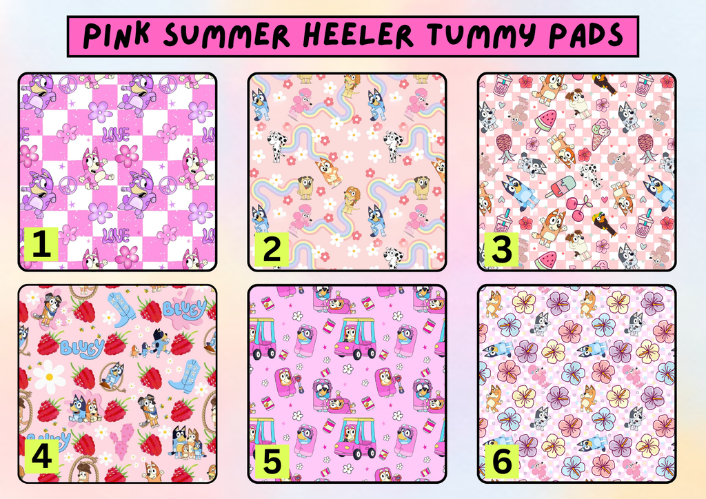 Pink summer heeler tummy pad - MULTIPLE PATTERNS - absorbent soft g tube cover - stoma, catheter, feeding tube