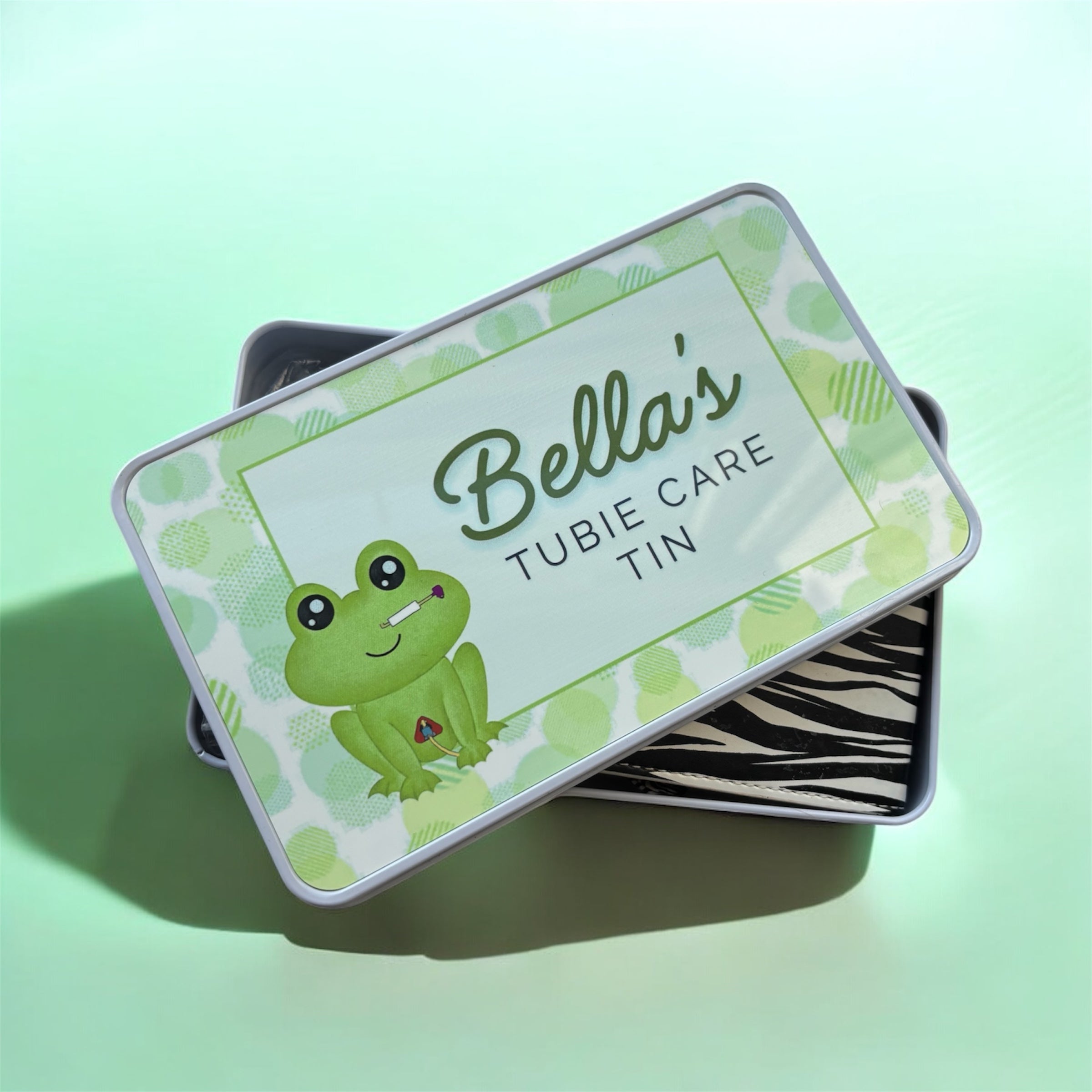 Frog tubie care tin - personalised tubie storage tin | tubie organisation