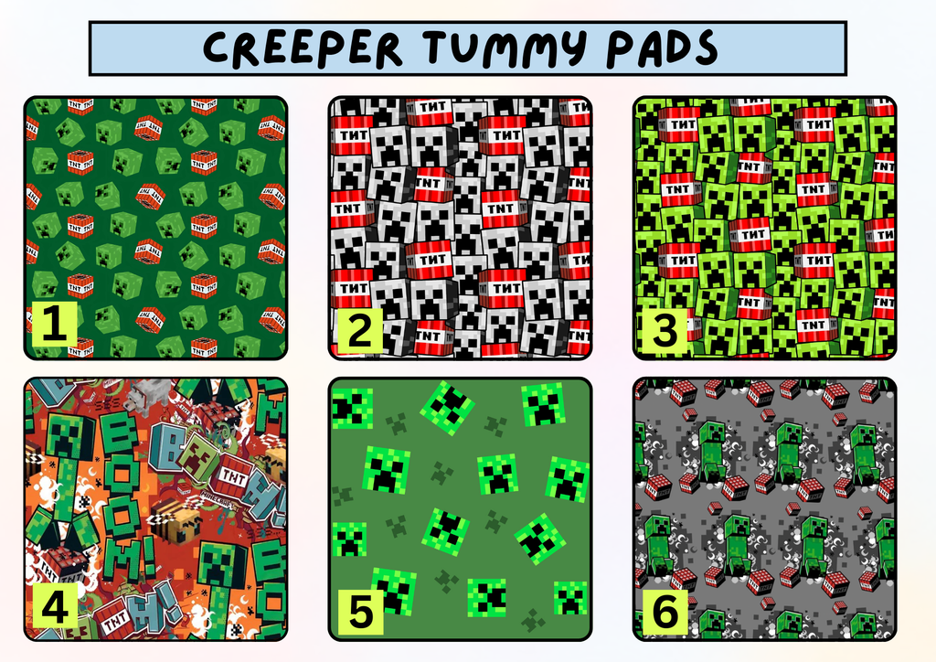 Creeper game tummy pad - MULTIPLE PATTERNS - absorbent soft g tube cover - stoma, catheter, feeding tube