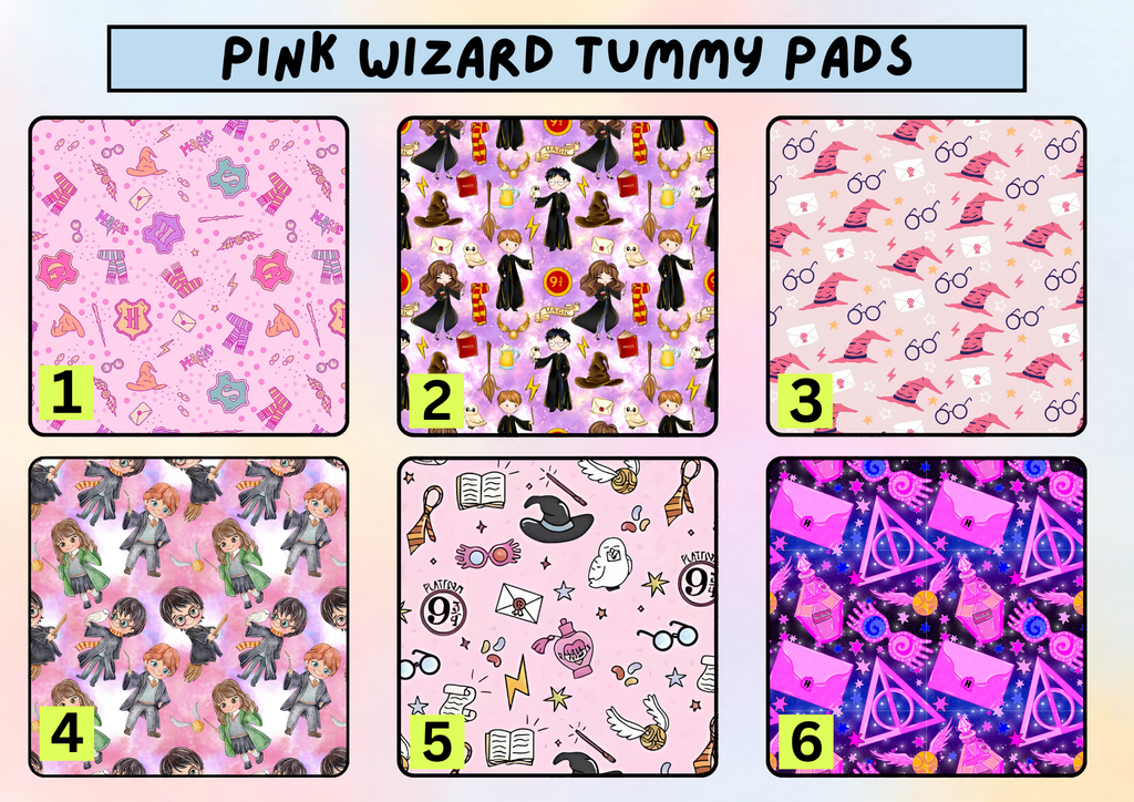 Pink wizard tummy pad - MULTIPLE PATTERNS - absorbent soft g tube cover - stoma, catheter, feeding tube