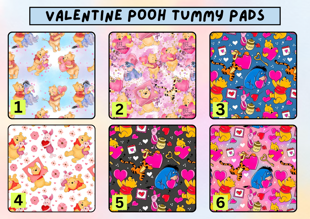 Valentine Pooh tummy pad - MULTIPLE PATTERNS - absorbent soft g tube cover - stoma, catheter, feeding tube