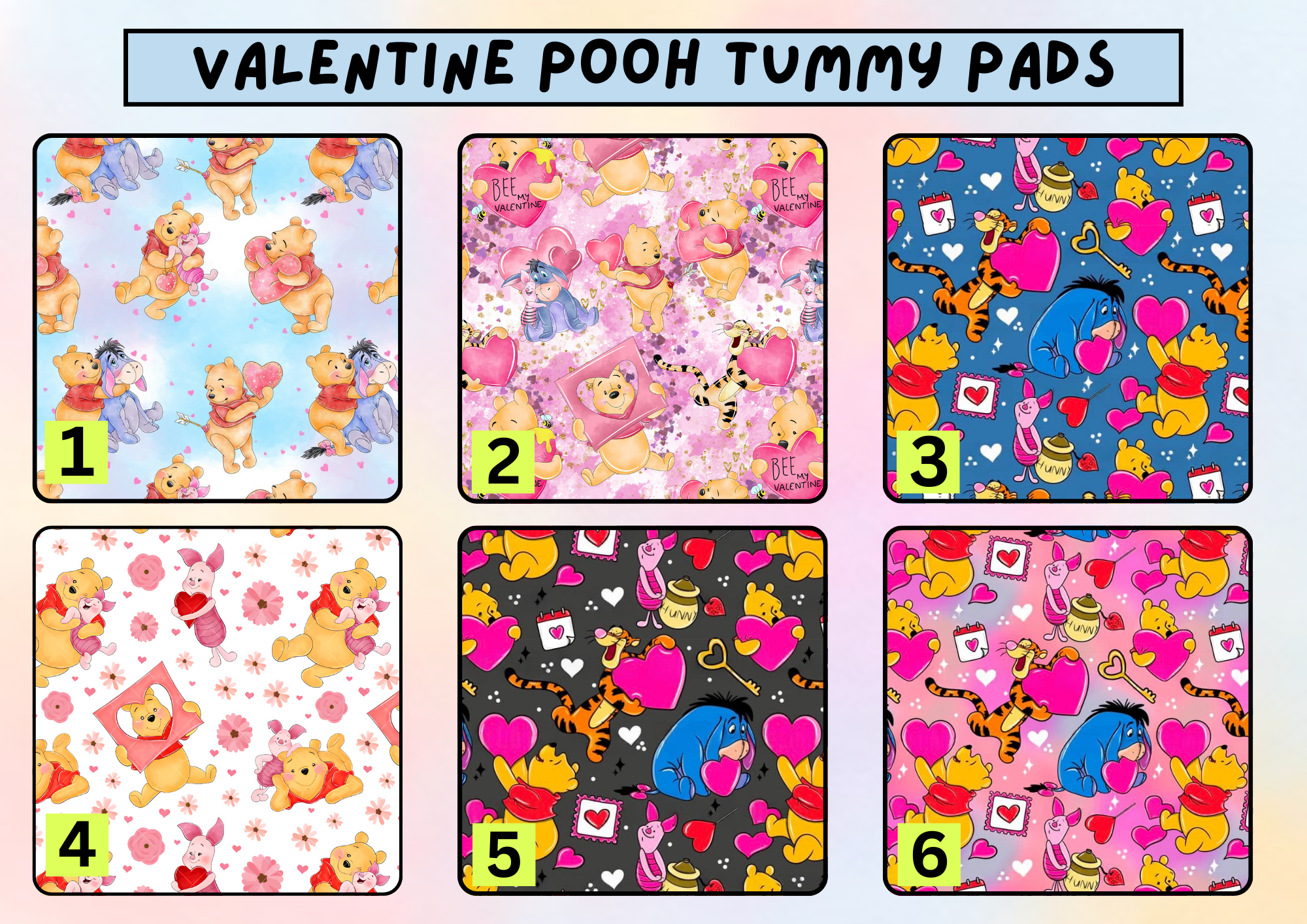 Valentine Pooh tummy pad - MULTIPLE PATTERNS - absorbent soft g tube cover - stoma, catheter, feeding tube