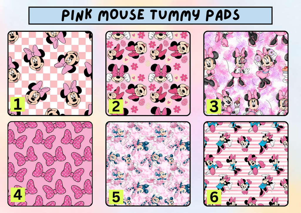 Pink mouse tummy pad - MULTIPLE PATTERNS - absorbent soft g tube cover - stoma, catheter, feeding tube