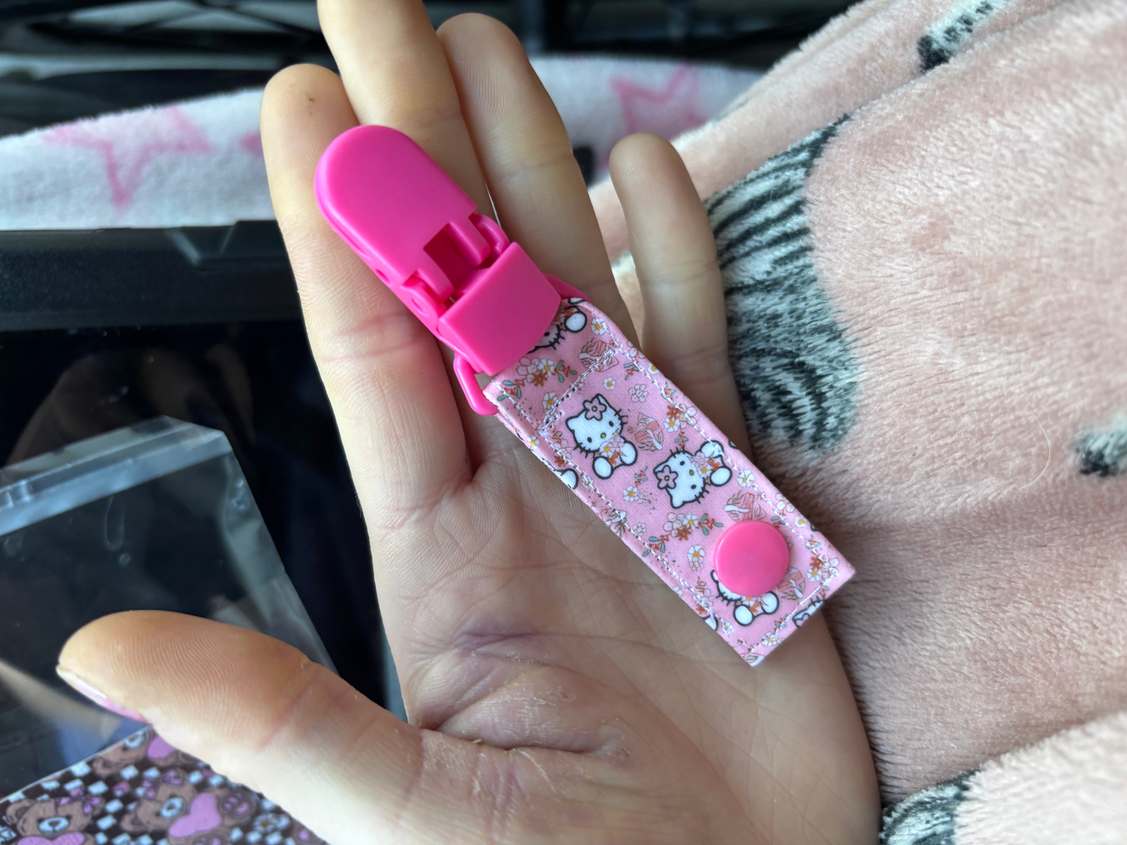 Pink kitty tubie clip - MULTIPLE PATTERNS - absorbent soft g tube cover - stoma, catheter, feeding tube