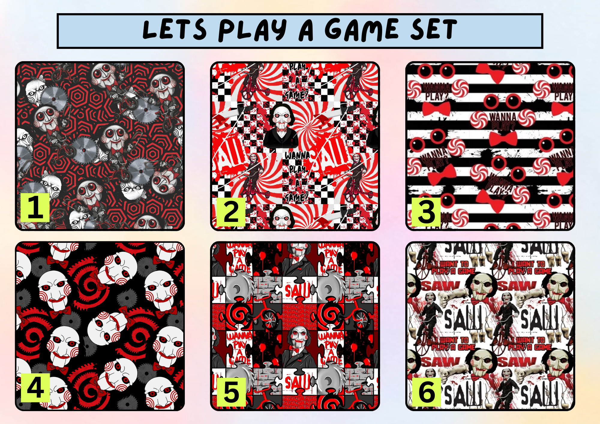 Lets play a game tubie set - MULTIPLE PATTERNS - absorbent soft line cover