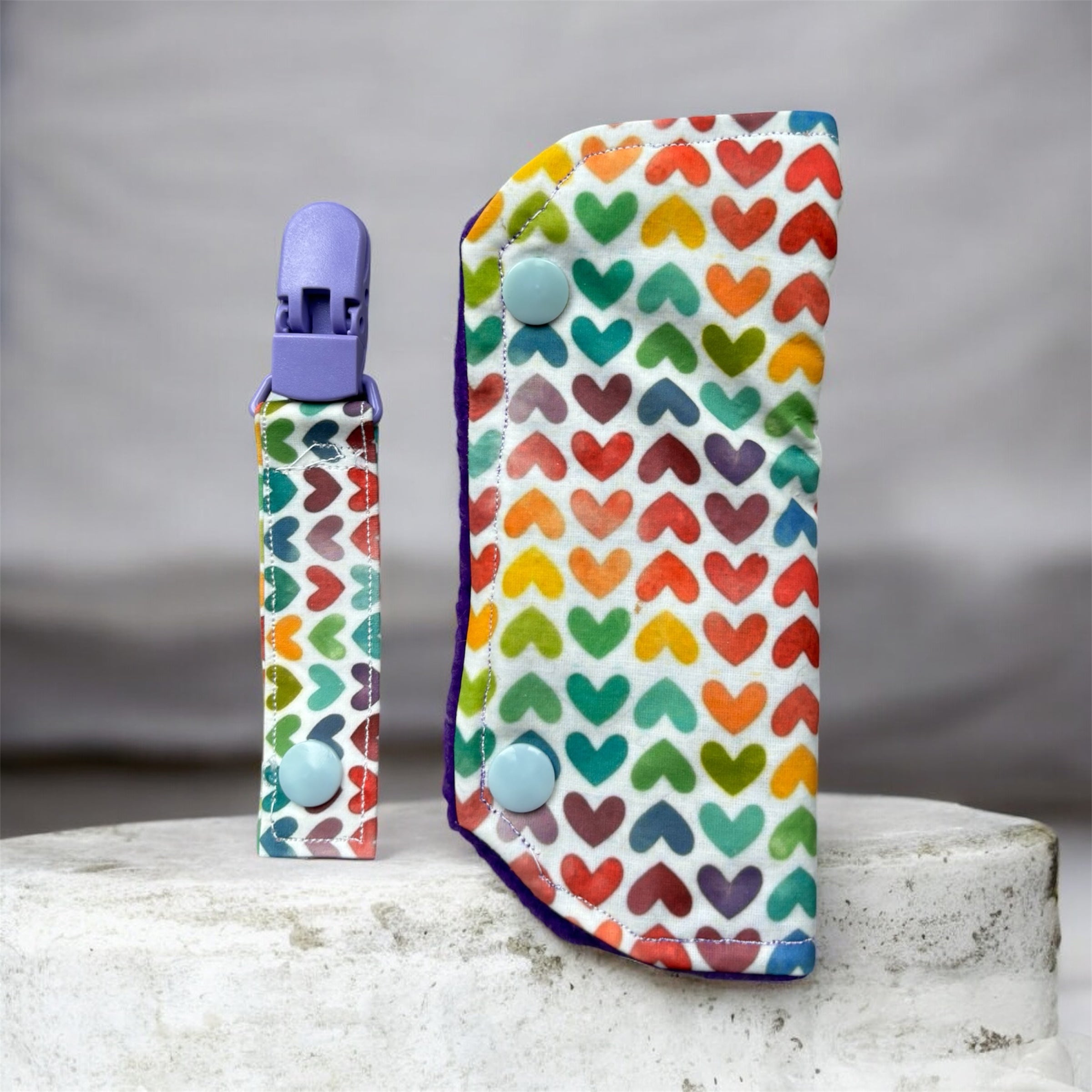 Rainbow hearts tubie set - MULTIPLE PATTERNS - absorbent soft line cover and clip