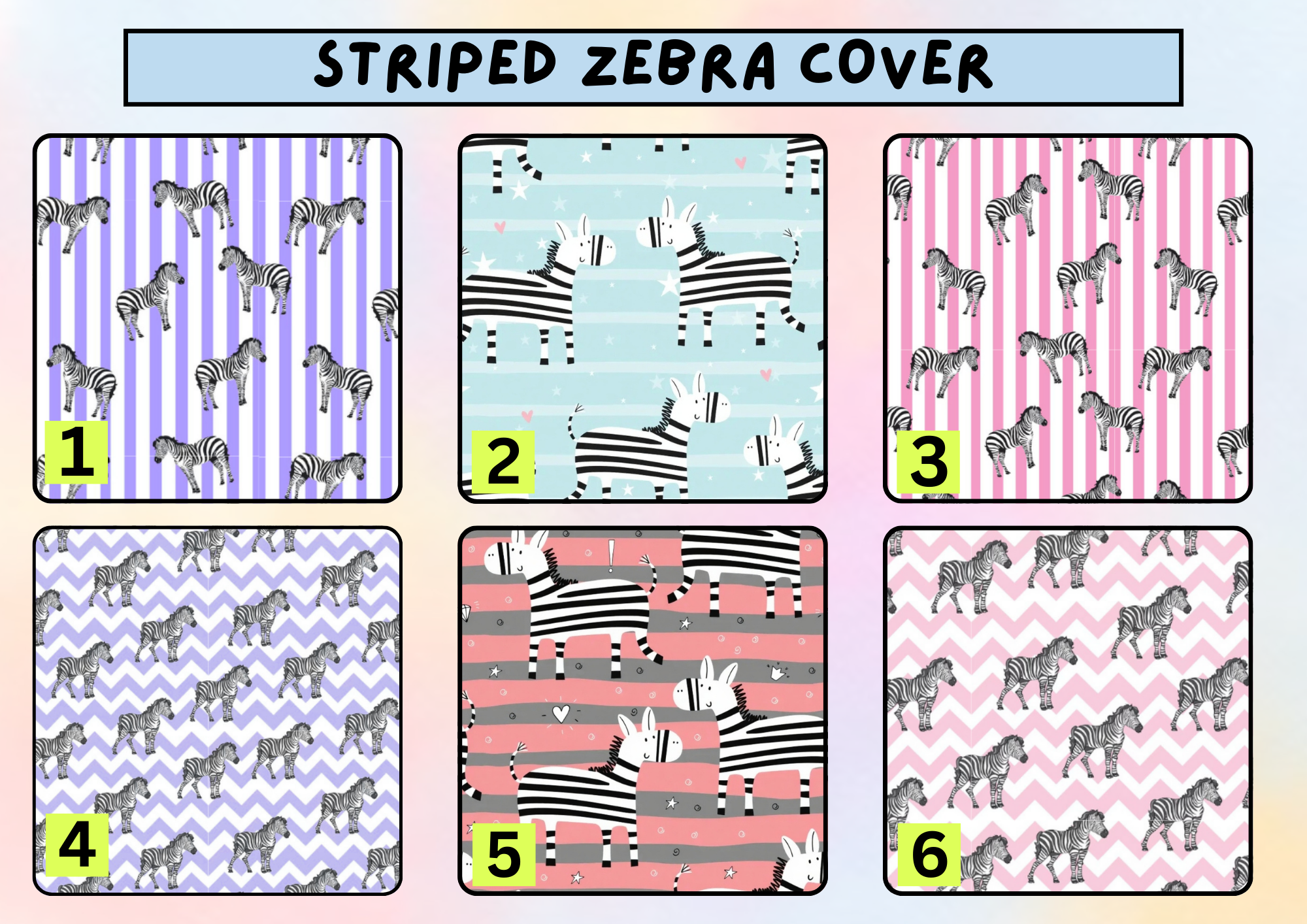 Striped zebra tubie set - MULTIPLE PATTERNS - absorbent soft line cover and matching clip