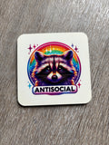 Antisocial raccoon coaster