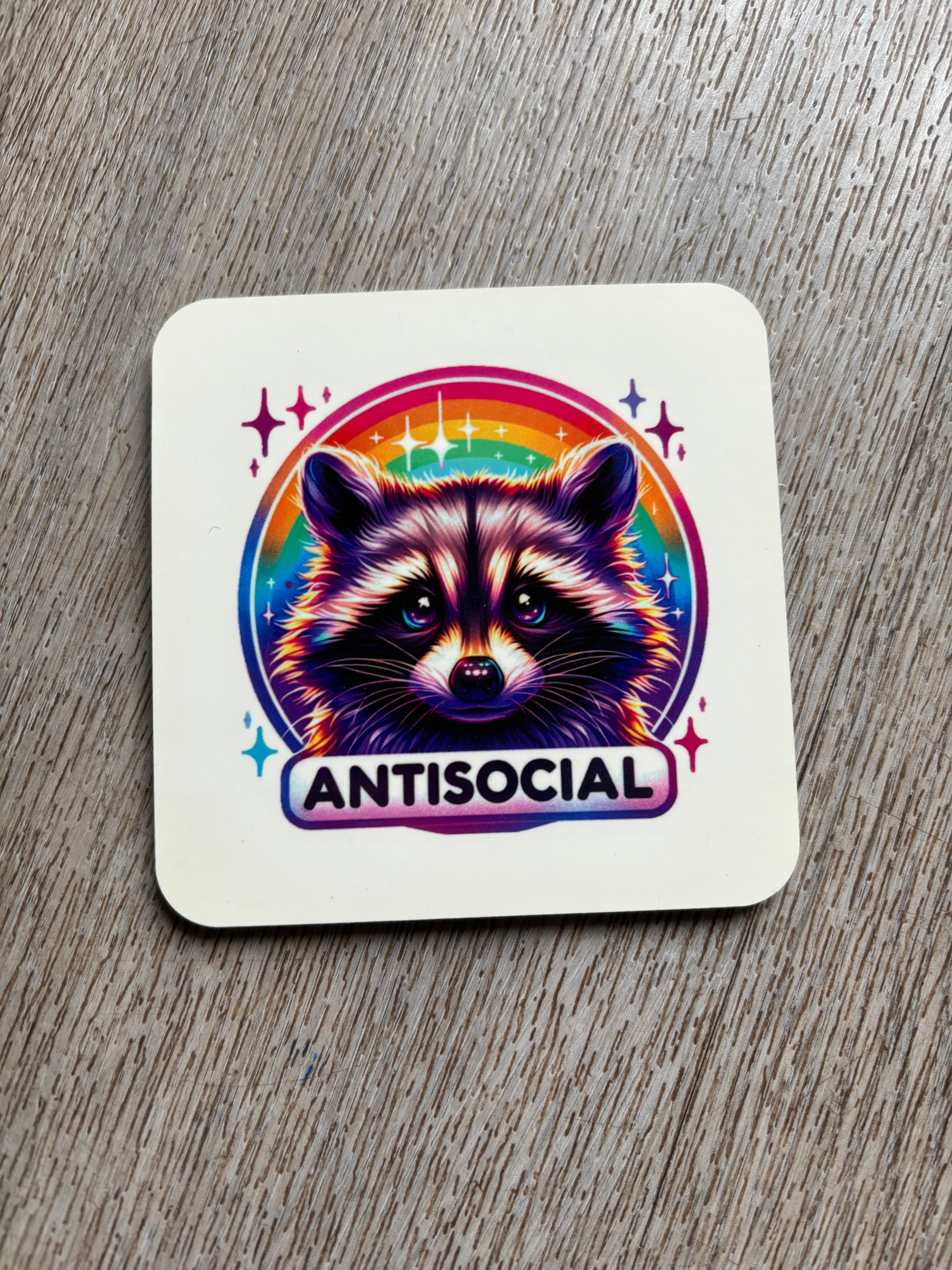 Antisocial raccoon coaster