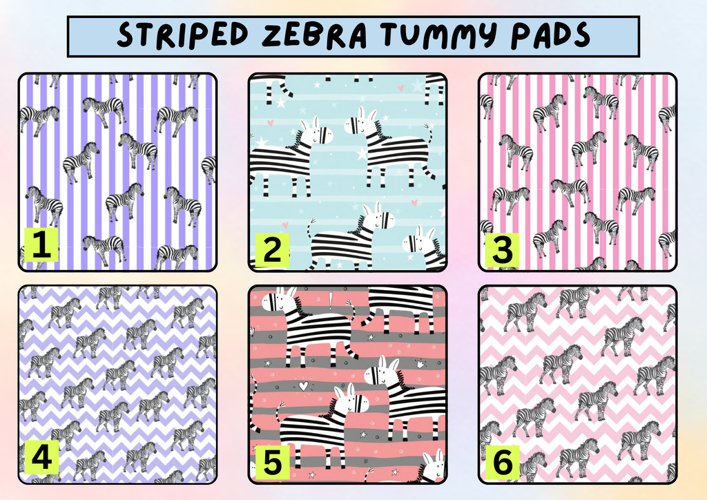 Striped zebras tummy pad - MULTIPLE PATTERNS - absorbent soft g tube cover - stoma, catheter, feeding tube