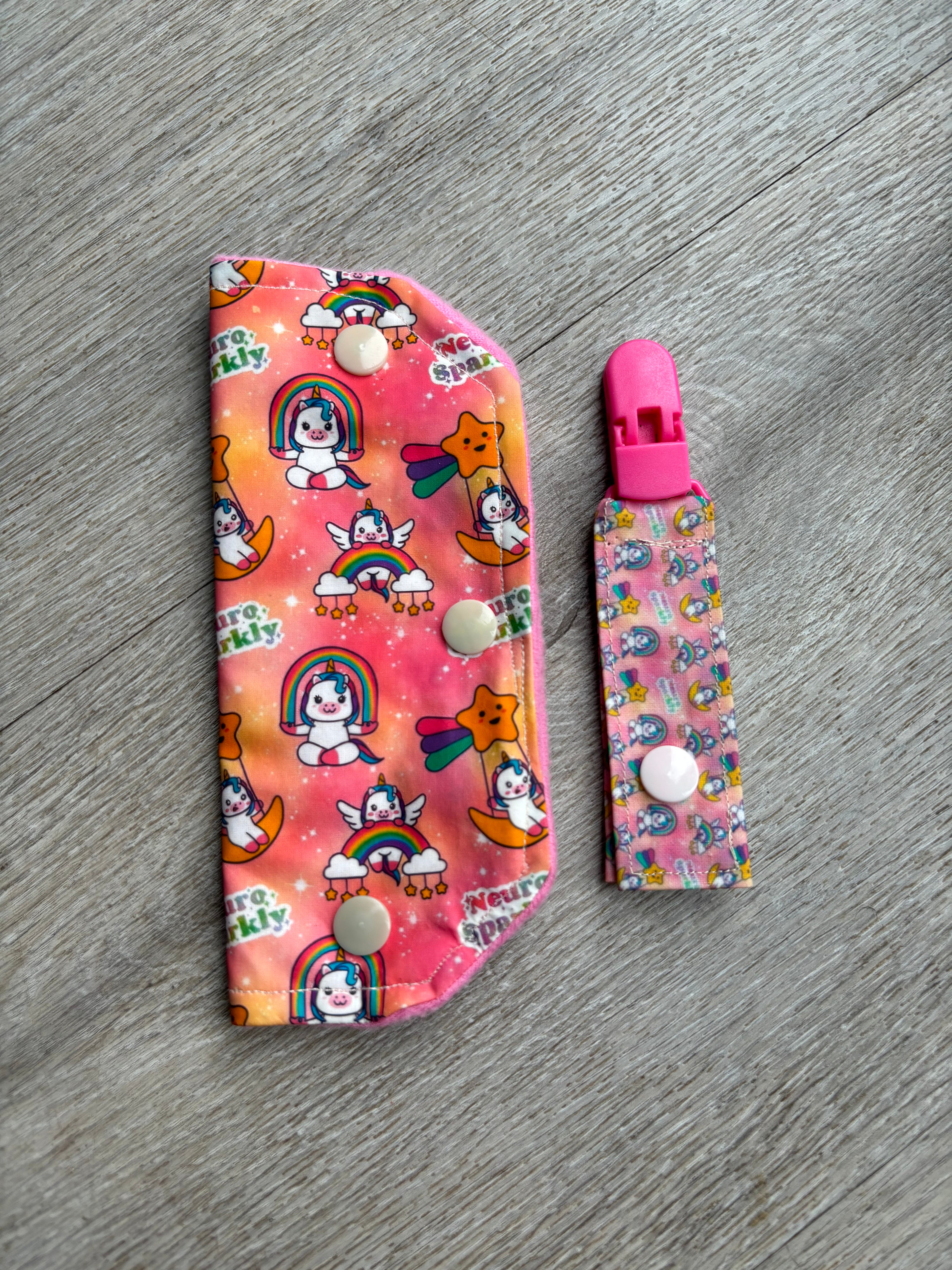 Neurosparkly tubie clip/cover - gtube tpn stoma - absorbent soft line protector and matching clip