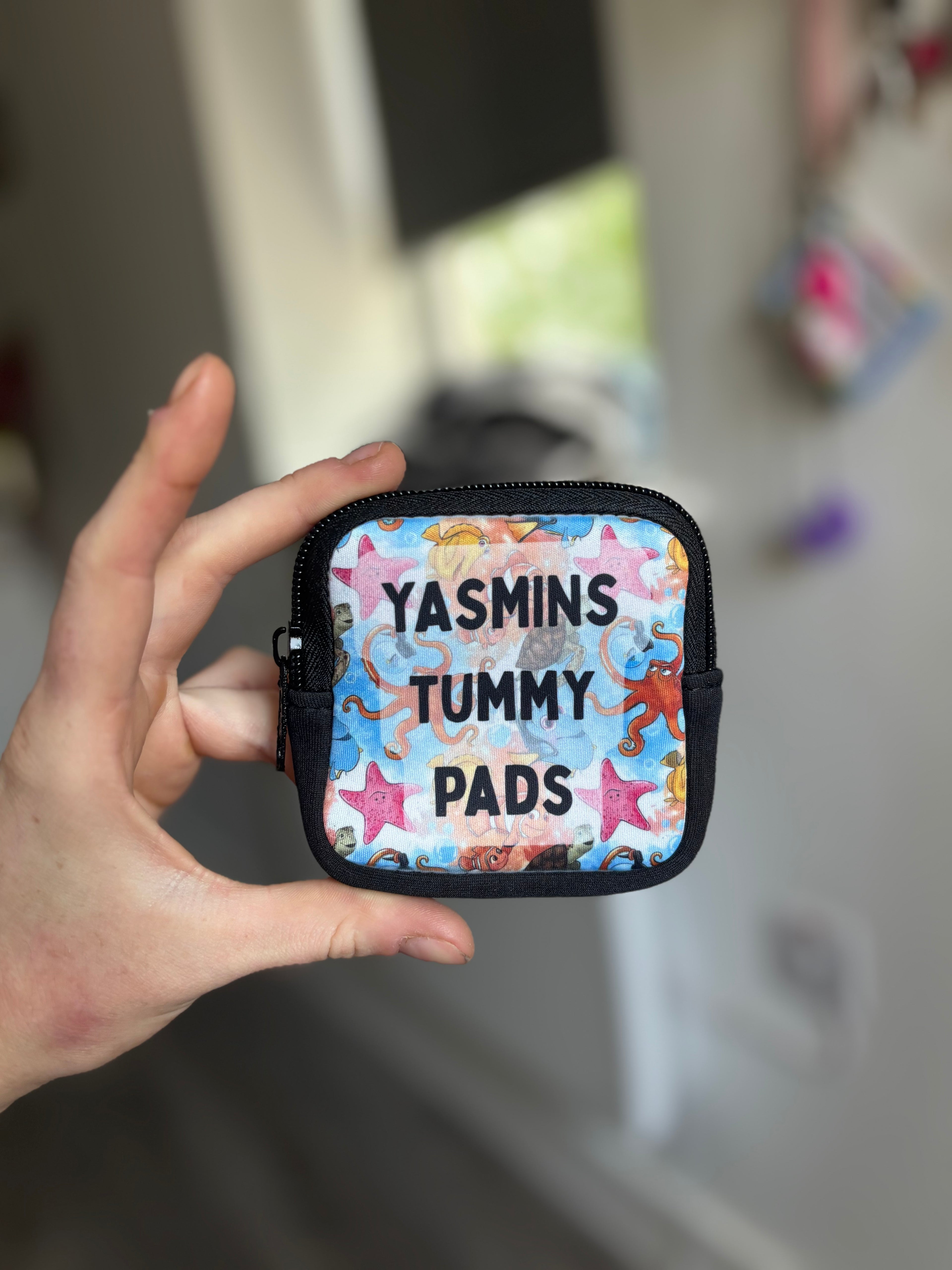 Fish friends tummy pad pouch - personalised g tube pad holder - stoma, catheter, feeding tube storage