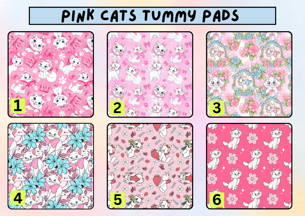 Pink cats tummy pad - MULTIPLE PATTERNS - absorbent soft g tube cover - stoma, catheter, feeding tube