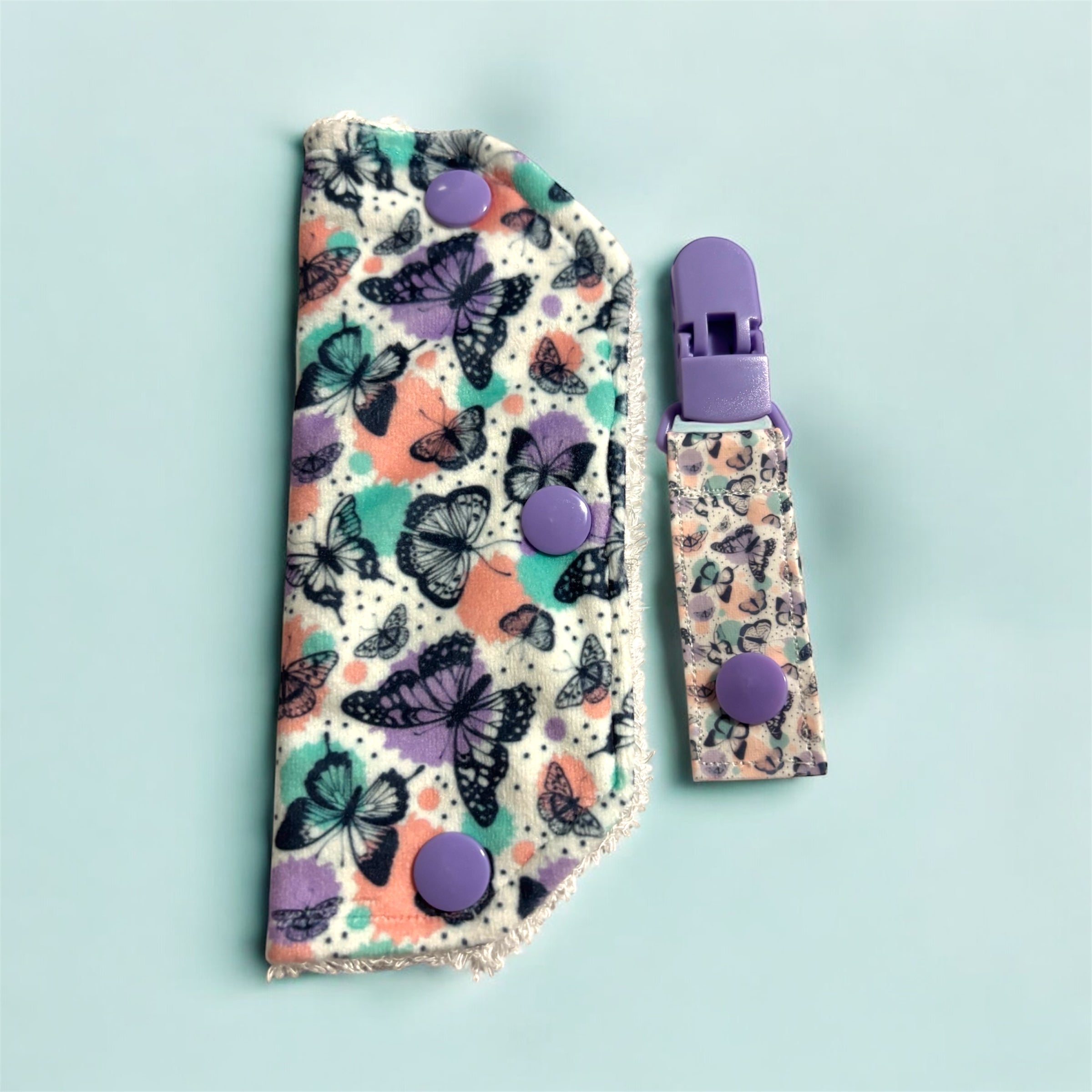 Spotted butterflies tubie set - MULTIPLE PATTERNS - absorbent soft line cover and matching clip
