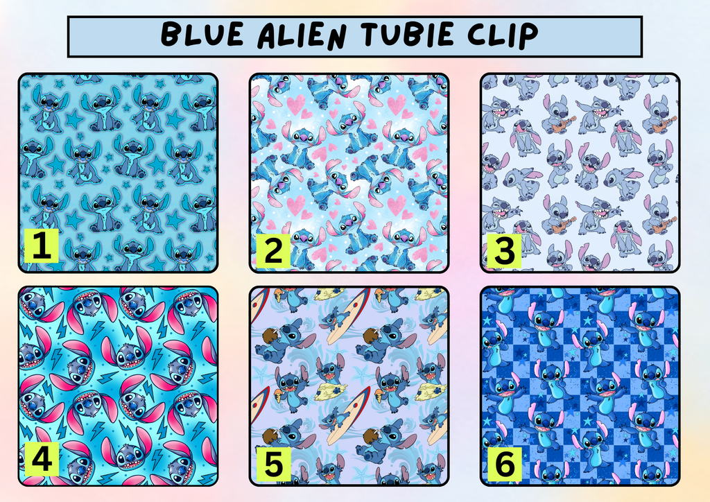 Blue alien tubie clip - MULTIPLE PATTERNS - absorbent soft g tube cover - stoma, catheter, feeding tube