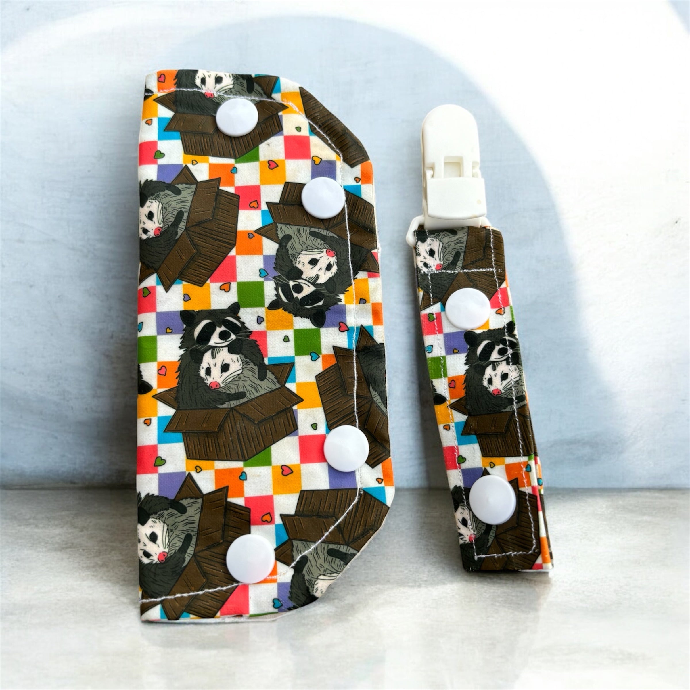 Trashy raccoon tubie set - MULTIPLE PATTERNS - absorbent soft line cover and matching clip