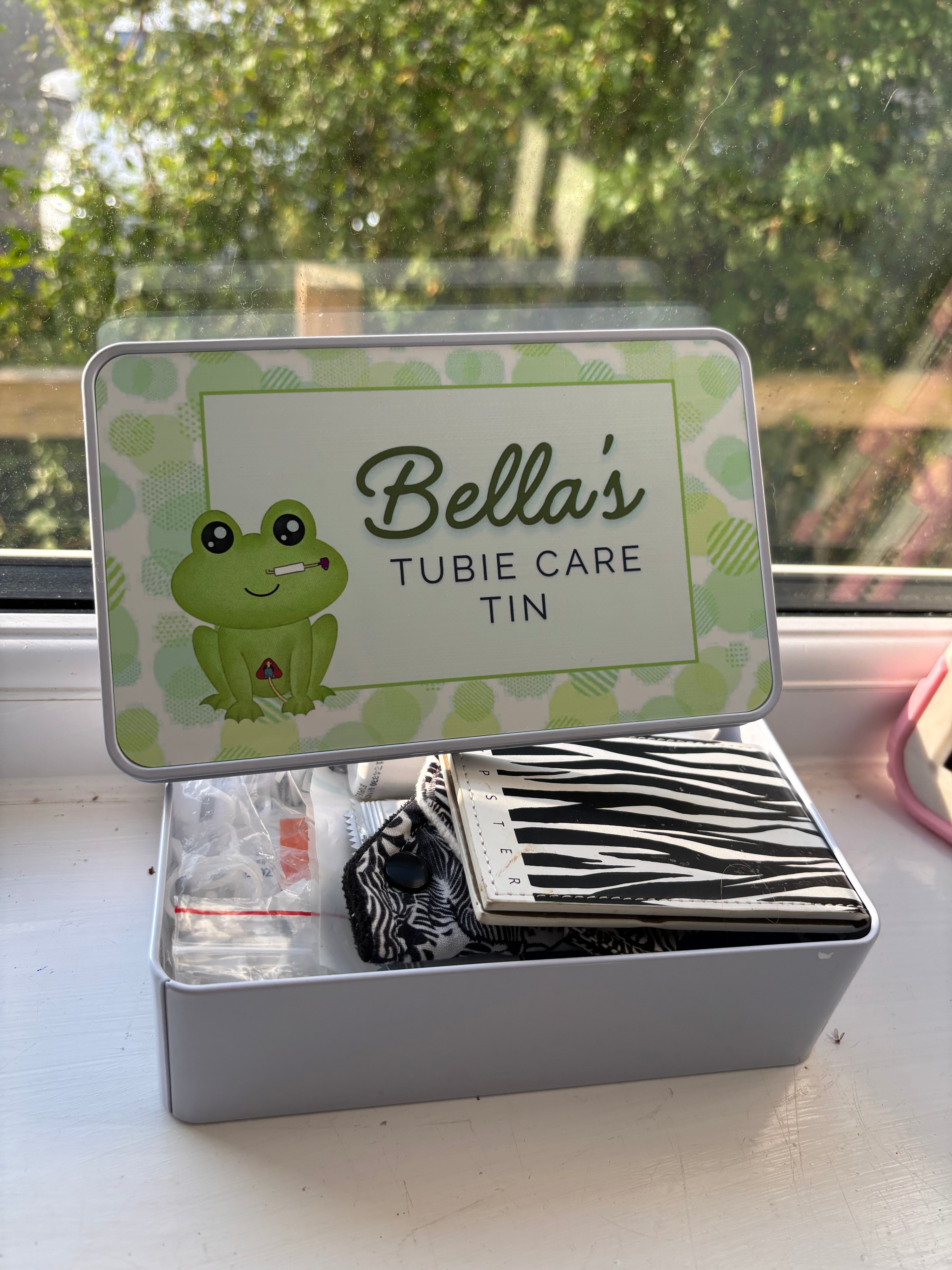 Frog tubie care tin - personalised tubie storage tin | tubie organisation