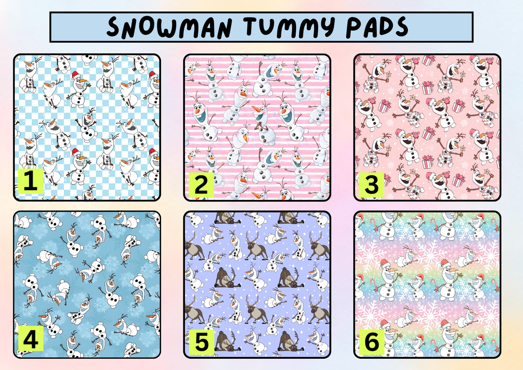 Winter snowman tummy pad - MULTIPLE PATTERNS - absorbent soft g tube cover - stoma, catheter, feeding tube