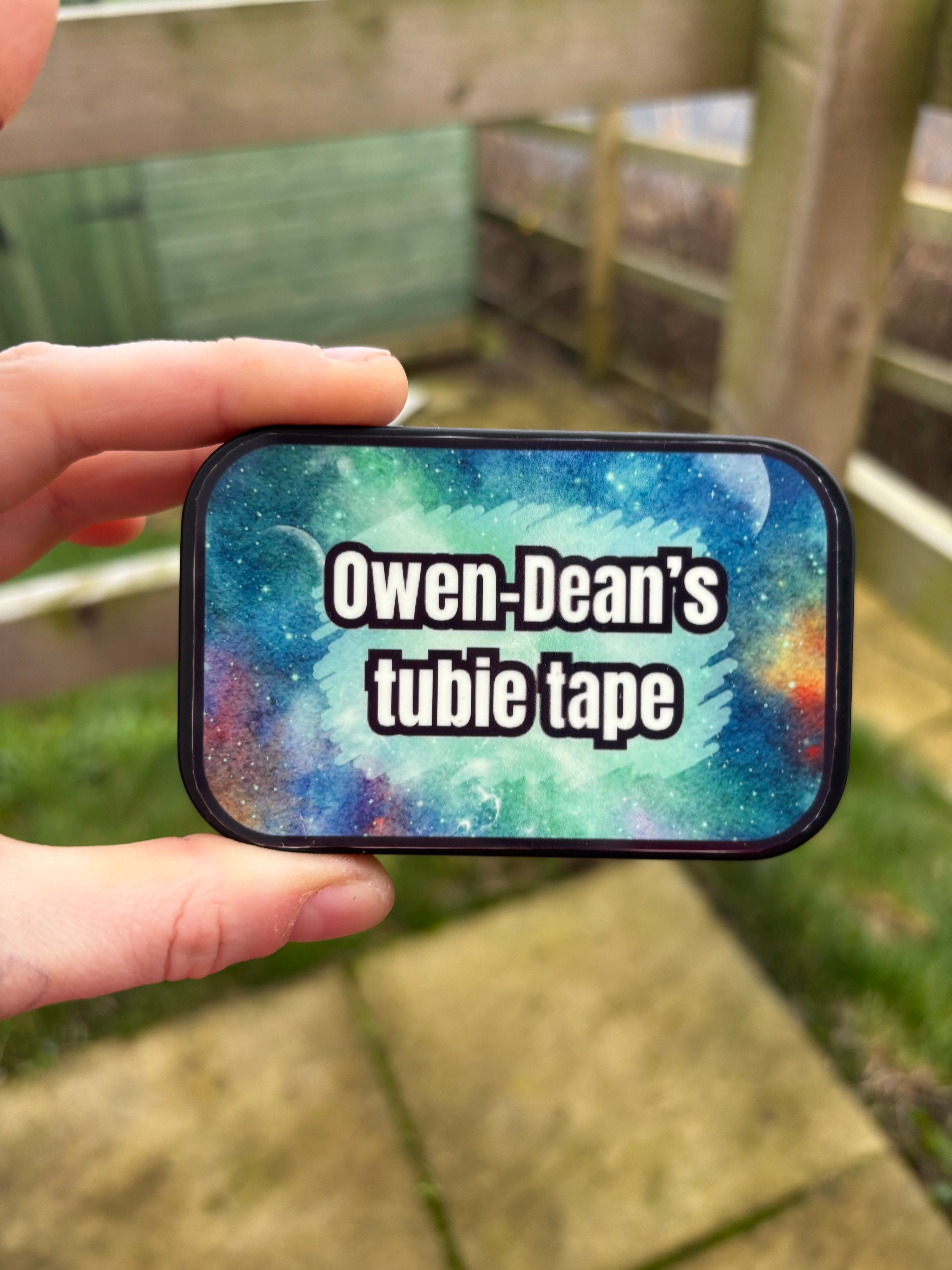 Blue galaxy tubie tape tin - medical adhesive tape container perfect for travelling
