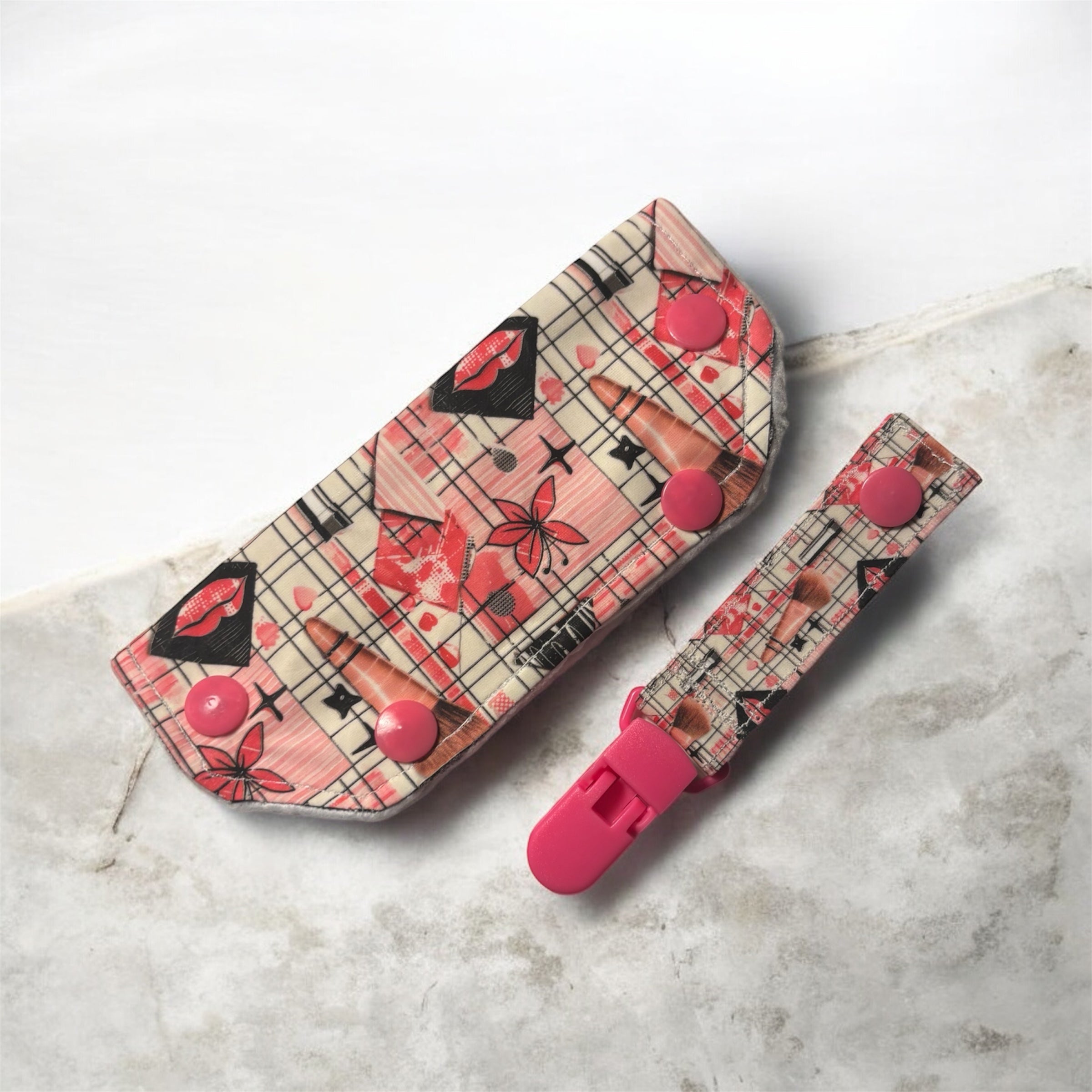 Makeup tubie set - MULTIPLE PATTERNS - absorbent soft line cover and clip
