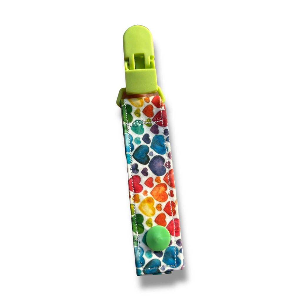 Rainbow hearts tubie clip - MULTIPLE PATTERNS - absorbent soft g tube cover - stoma, catheter, feeding tube