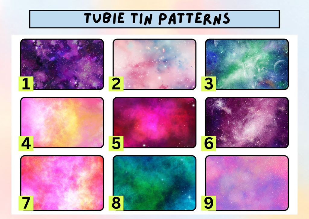 Bright galaxies tubie tape tin - medical adhesive tape container perfect for travelling