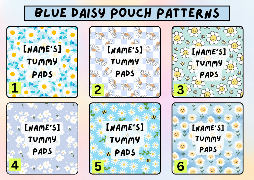 Blue daisy tummy pad pouch - personalised g tube pad holder - stoma, catheter, feeding tube storage