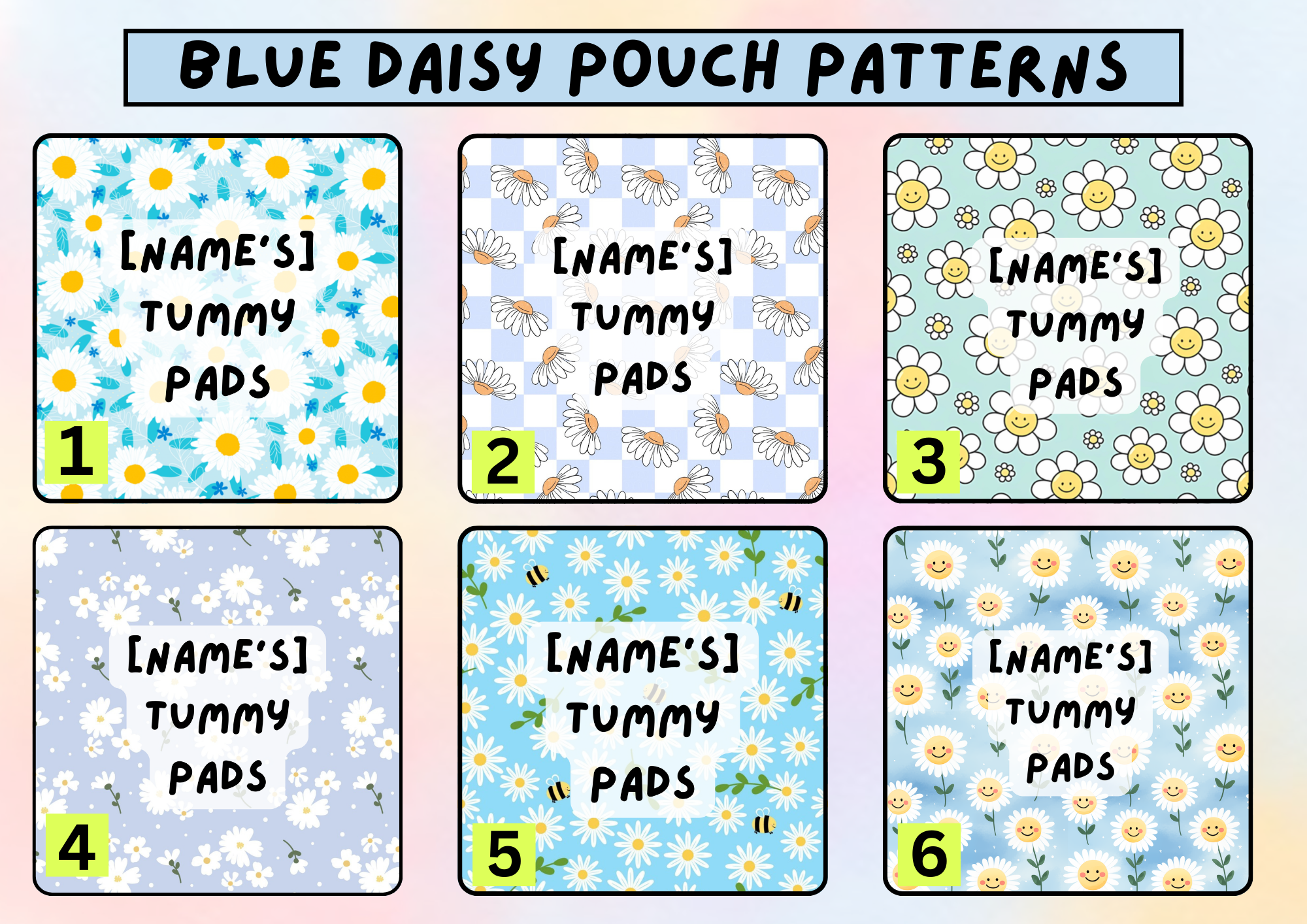 Blue daisy tummy pad pouch - personalised g tube pad holder - stoma, catheter, feeding tube storage
