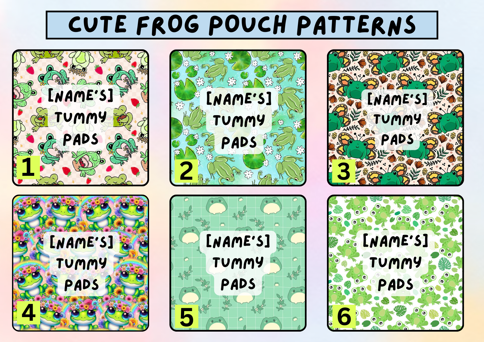 Spring frogs tummy pad pouch - personalised g tube pad holder - stoma, catheter, feeding tube storage