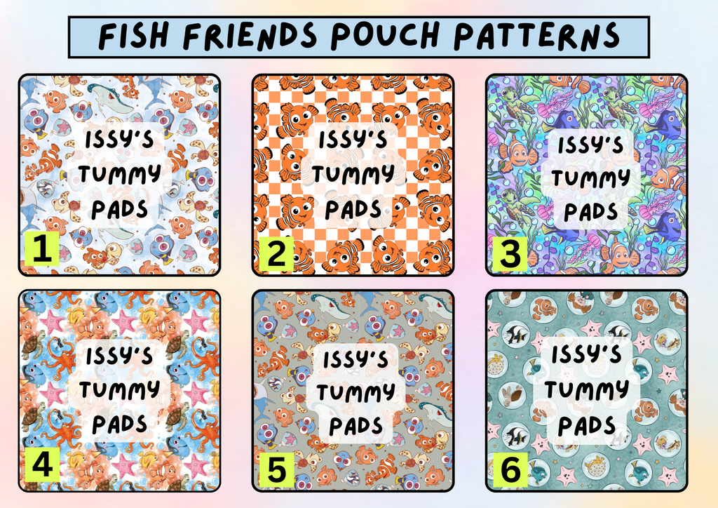 Fish friends tummy pad pouch - personalised g tube pad holder - stoma, catheter, feeding tube storage