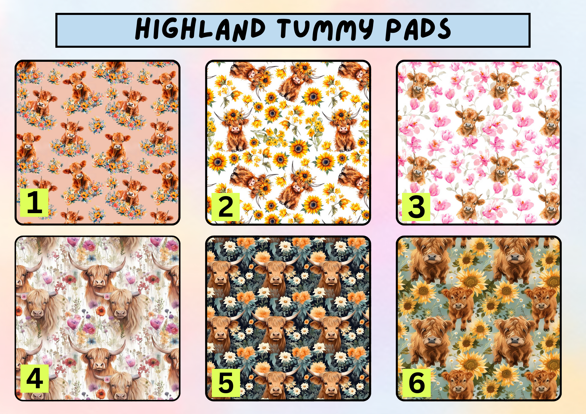 Highland cow tummy pad - MULTIPLE PATTERNS - absorbent soft g tube cover - stoma, catheter, feeding tube