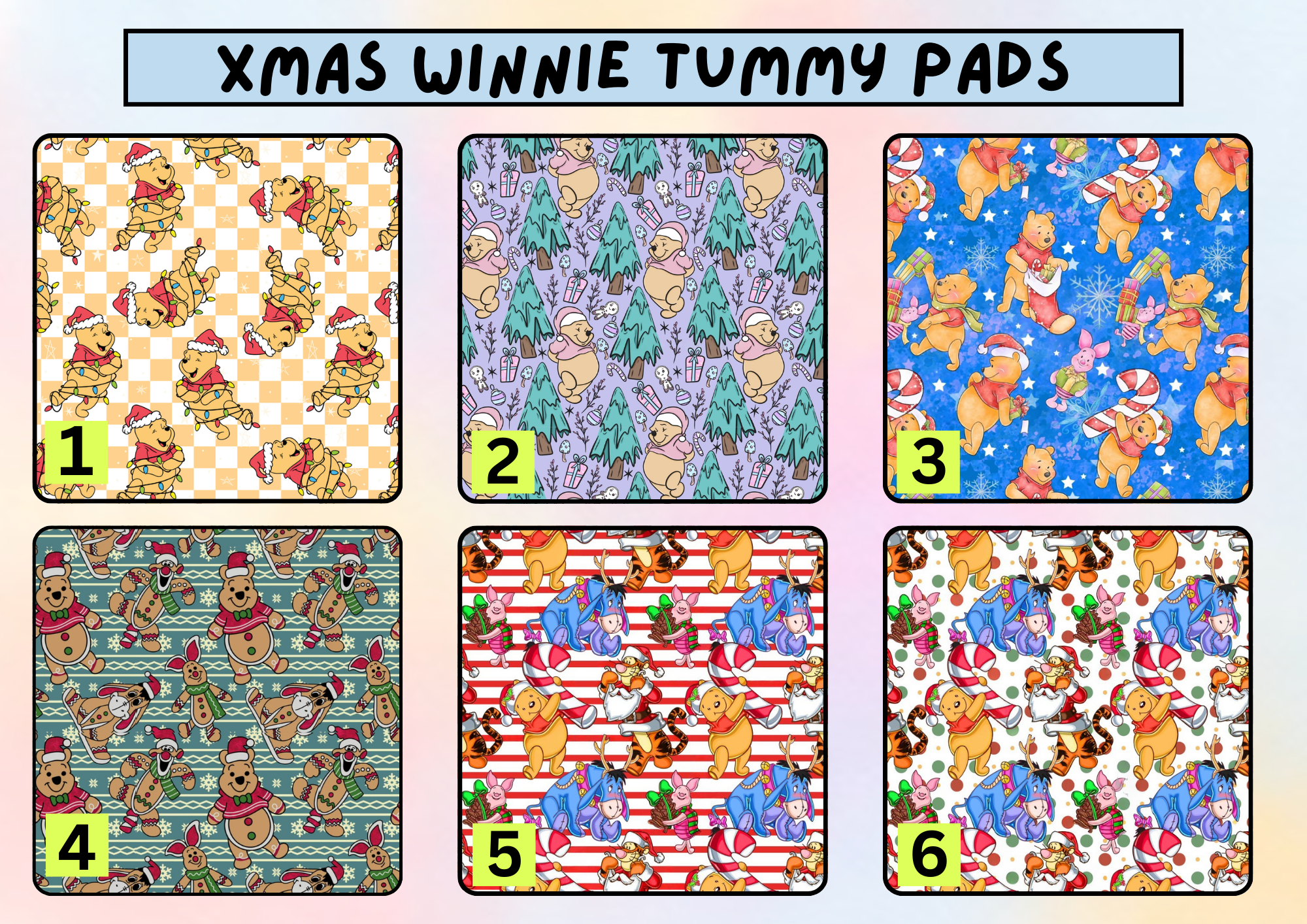 Xmas Winnie tummy pad - MULTIPLE PATTERNS - absorbent soft g tube cover - stoma, catheter, feeding tube