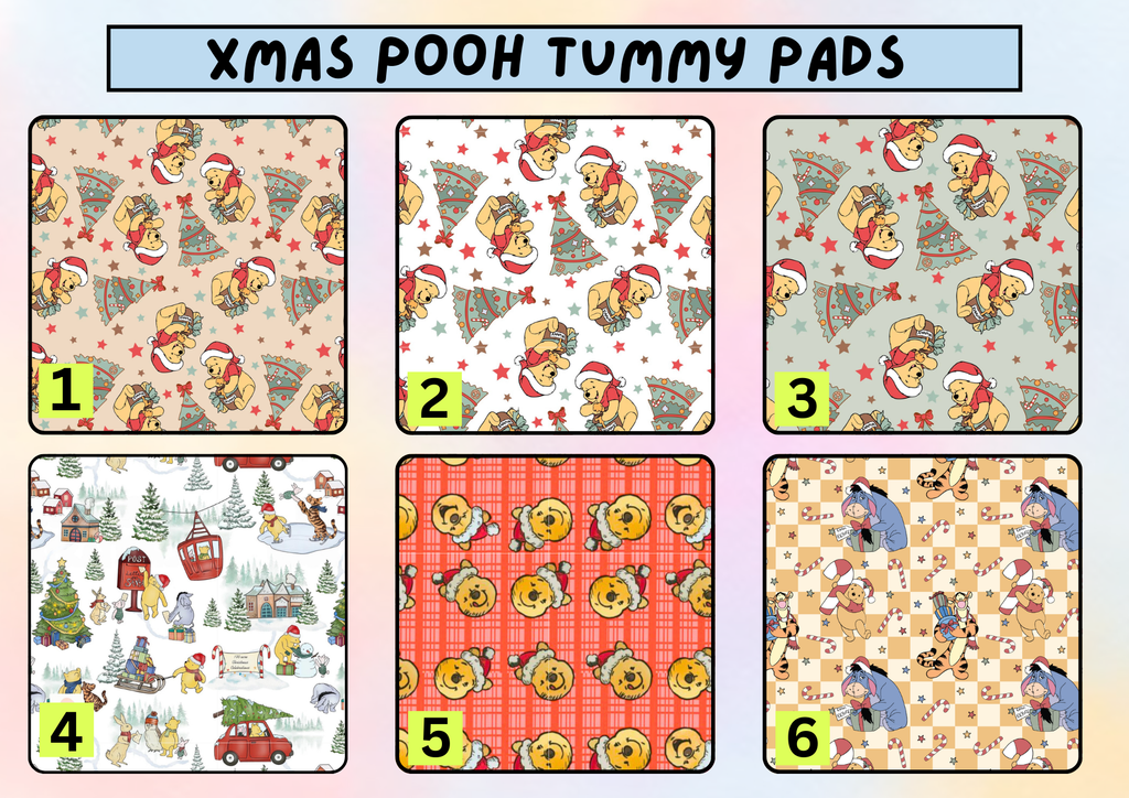 Xmas Pooh tummy pad - MULTIPLE PATTERNS - absorbent soft g tube cover - stoma, catheter, feeding tube