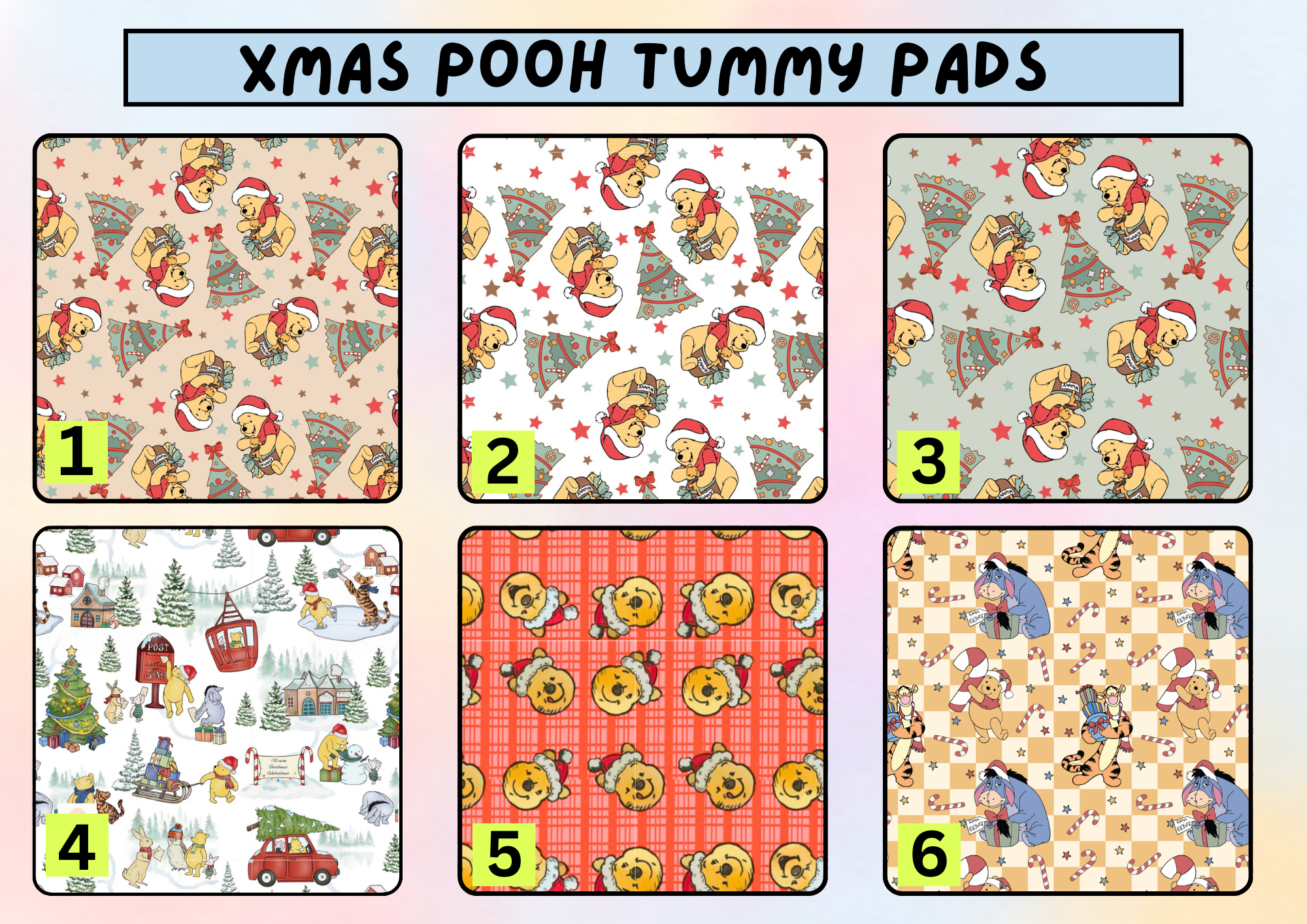 Xmas Pooh tummy pad - MULTIPLE PATTERNS - absorbent soft g tube cover - stoma, catheter, feeding tube