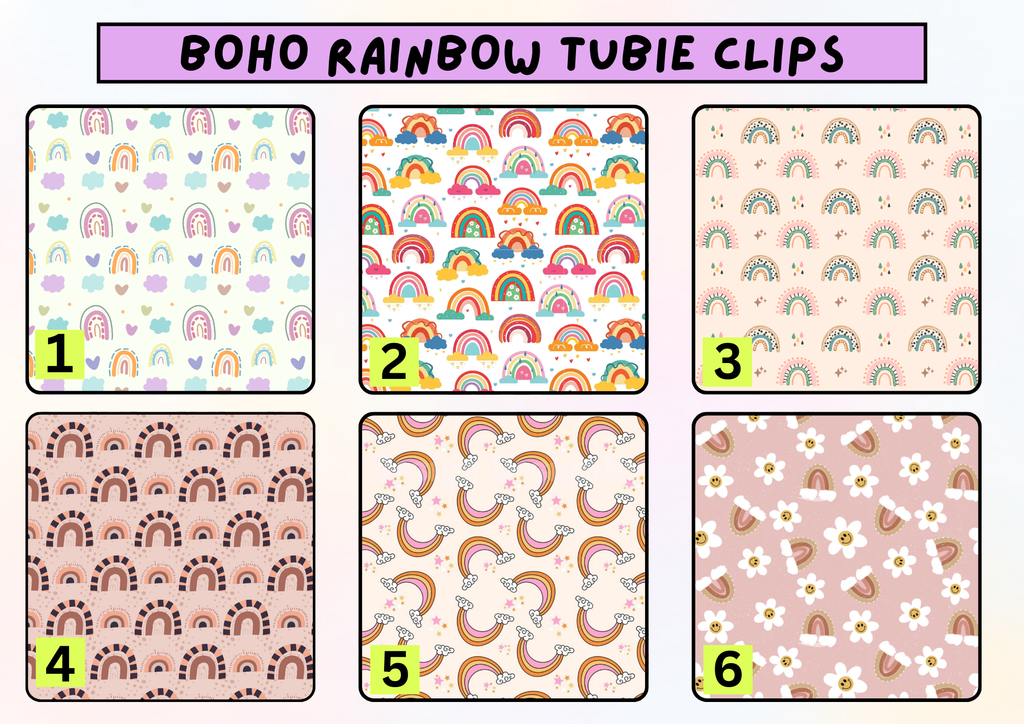 Boho rainbows tubie clip - MULTIPLE PATTERNS - absorbent soft g tube cover - stoma, catheter, feeding tube