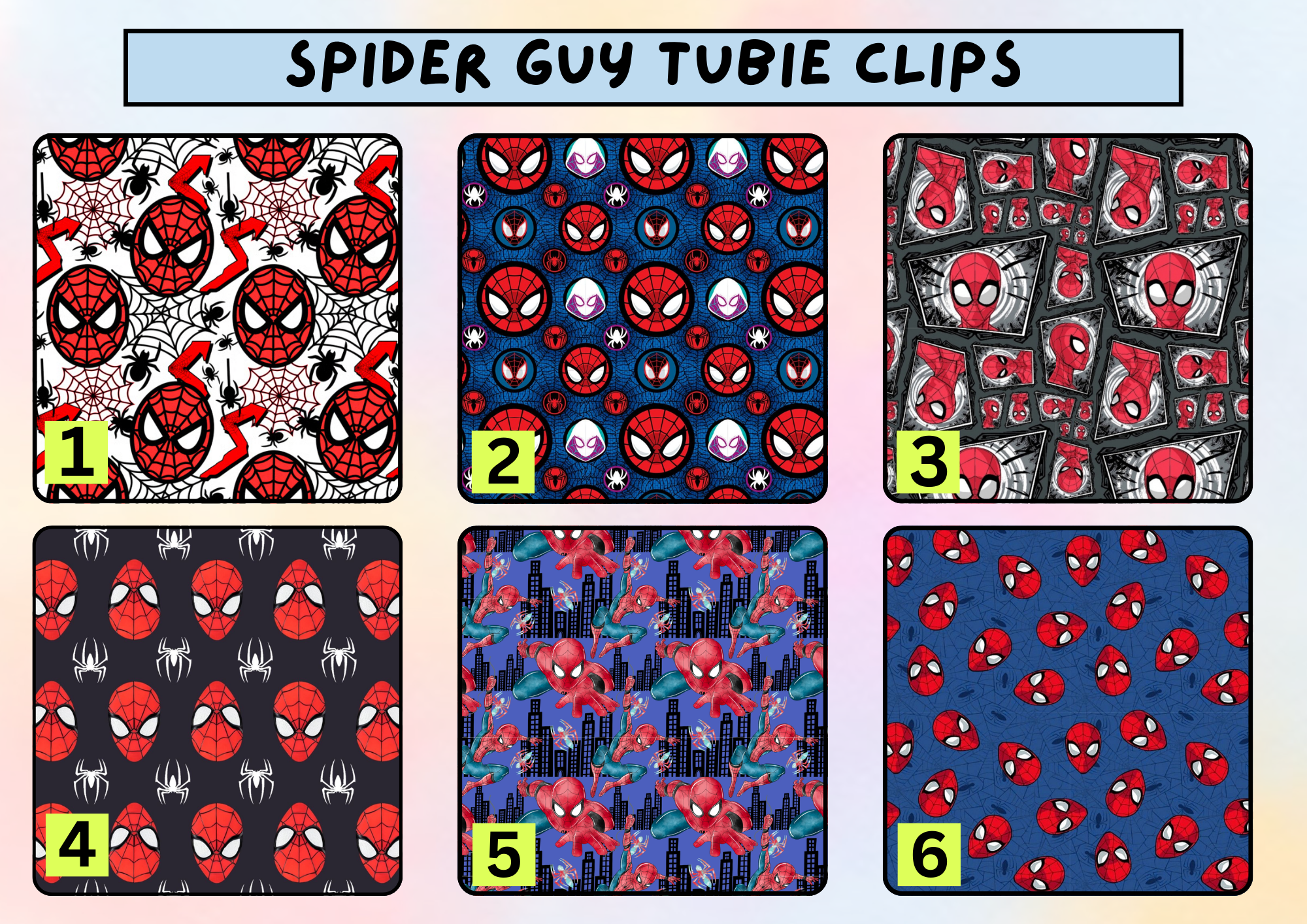 Spider guy tubie clip - MULTIPLE PATTERNS - absorbent soft g tube cover - stoma, catheter, feeding tube