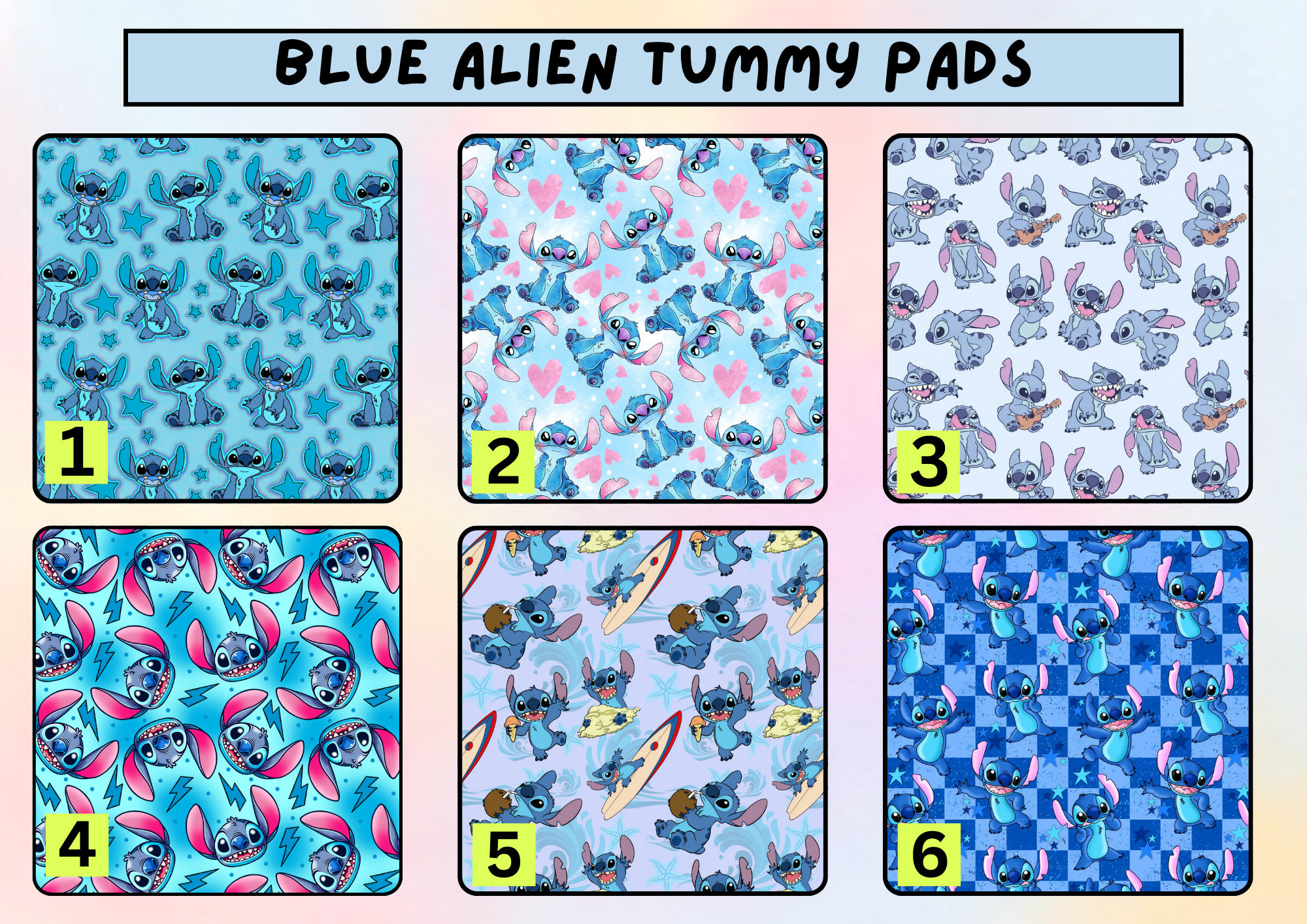 Blue alien tummy pad - MULTIPLE PATTERNS - absorbent soft g tube cover - stoma, catheter, feeding tube
