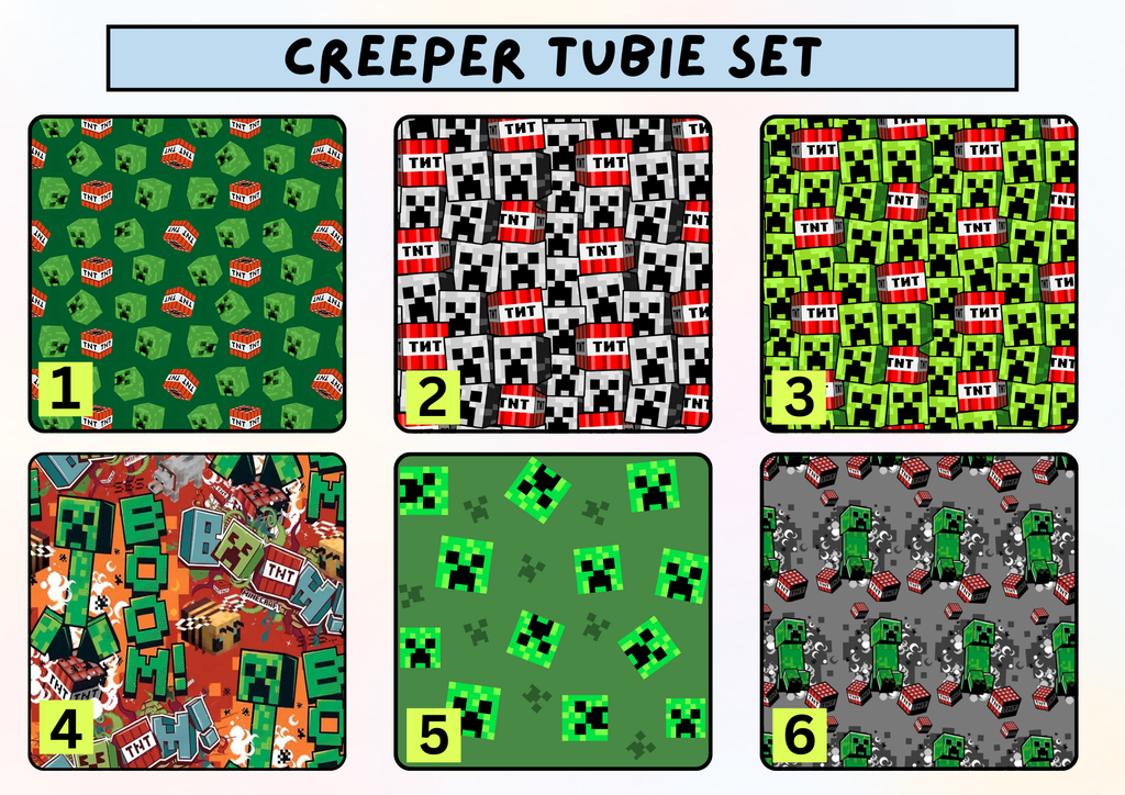 Creeper game tubie set - MULTIPLE PATTERNS - absorbent soft line cover